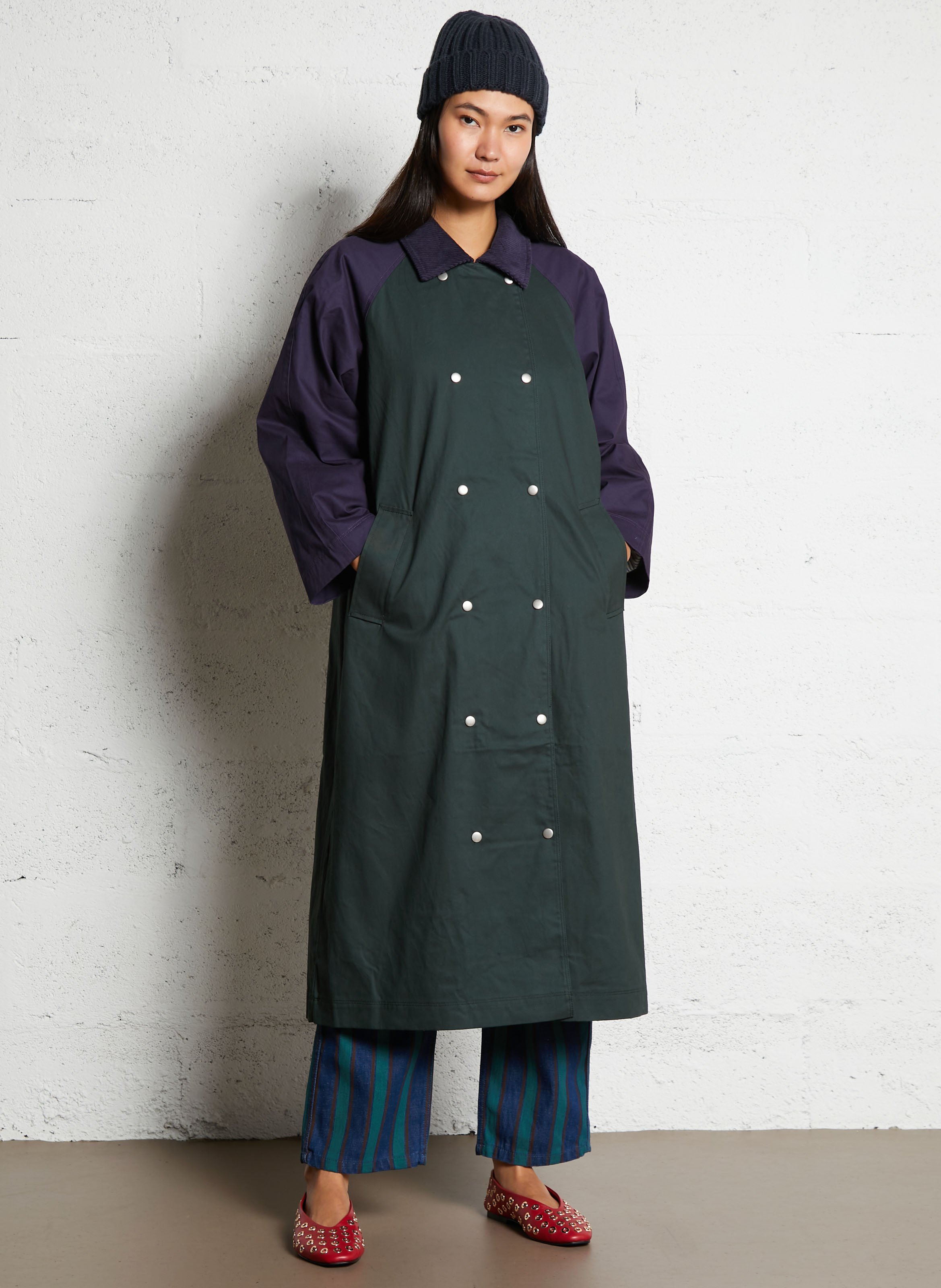 Trench droit col classique en coton THE TINY BIG SISTER Vert