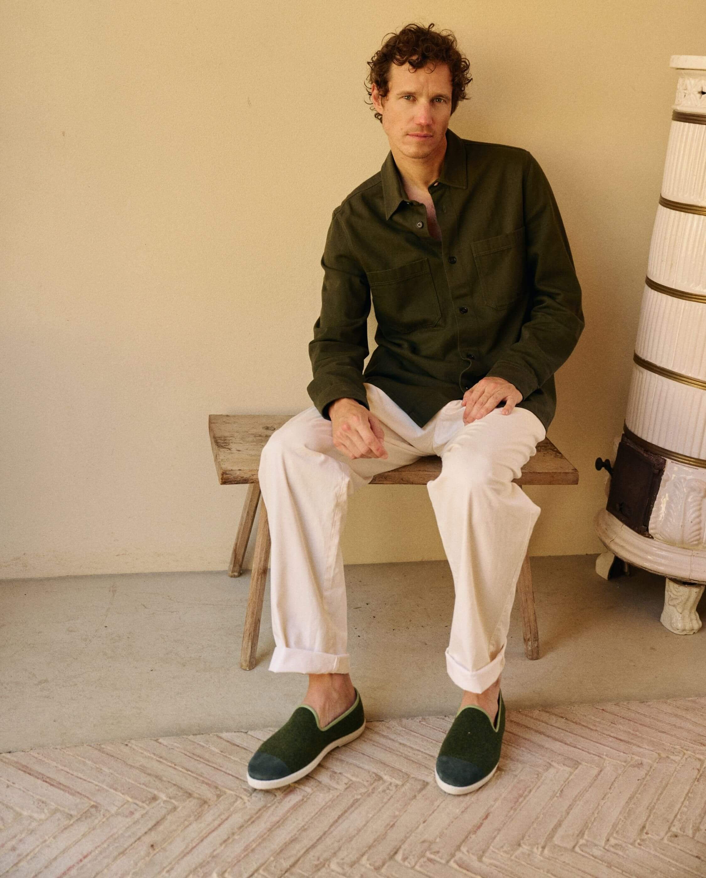 Men's wool slipper, sage green ANGARDE Green