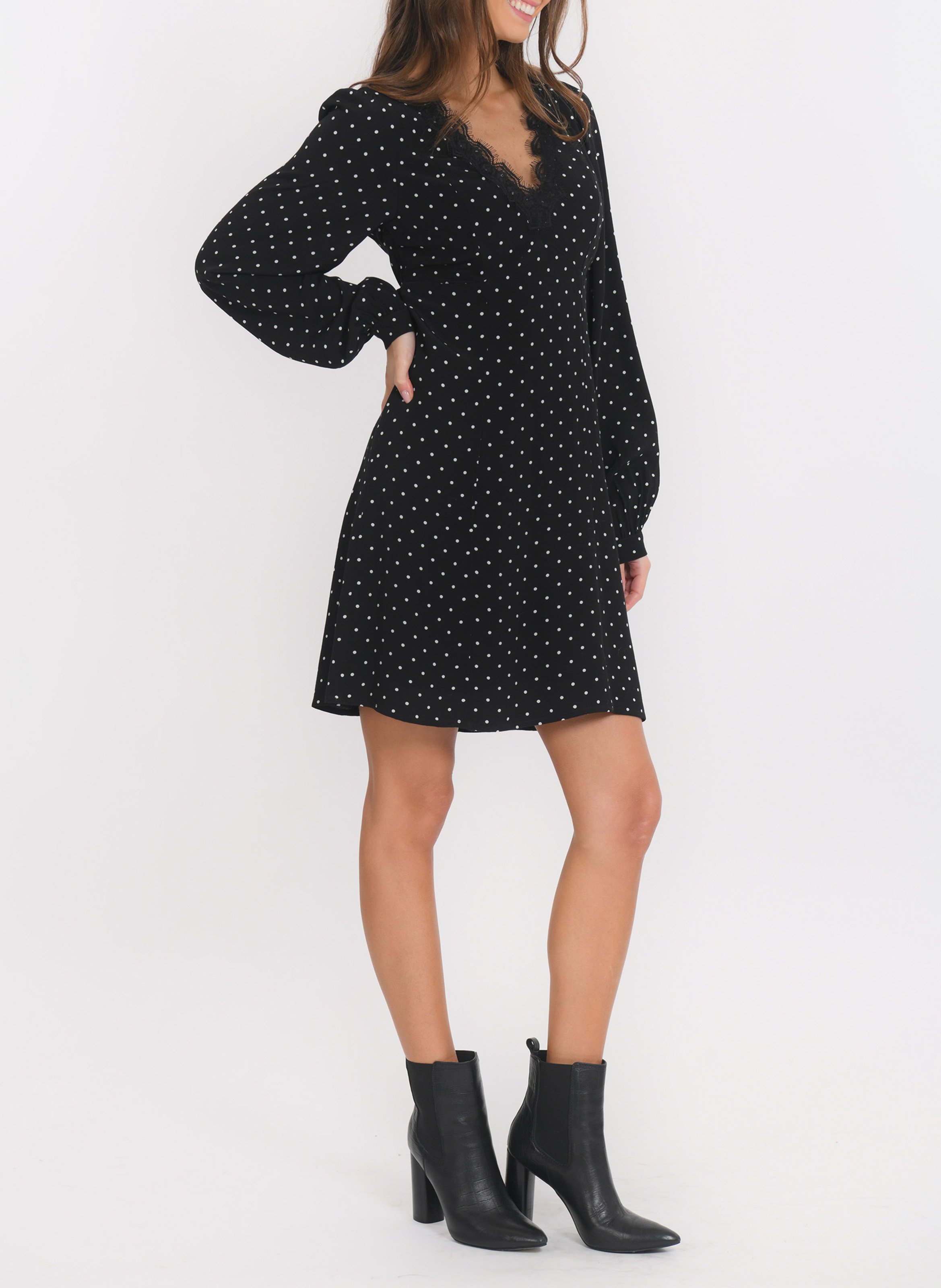 Robe courte à pois col v KOOKAI Noir