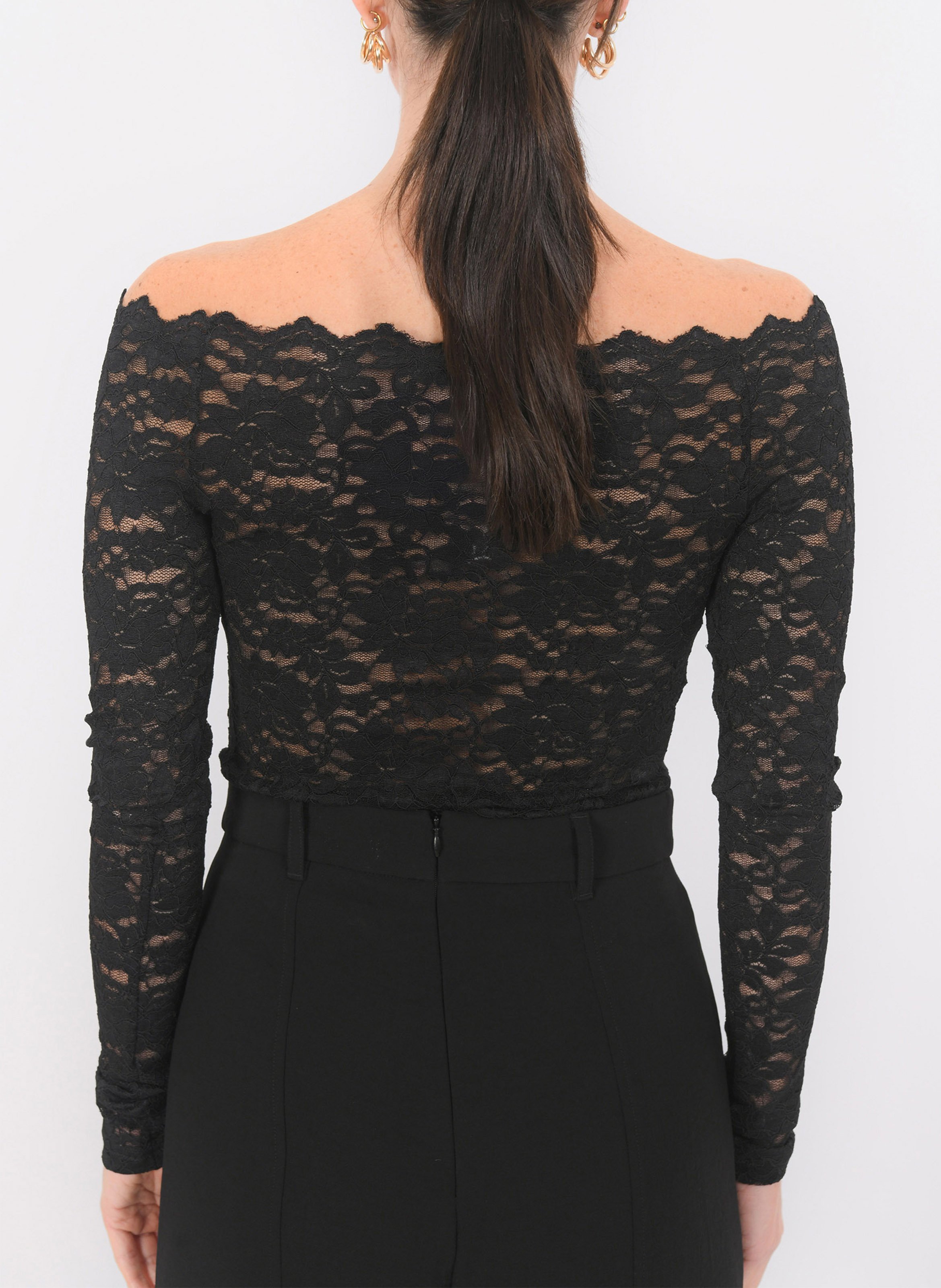 Bardot top met kanten details KOOKAI Zwart