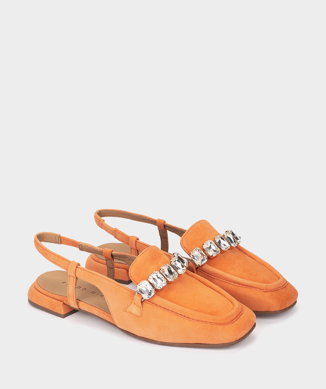 Orange suede back-strap moccasins. PEDRO MIRALLES Orange