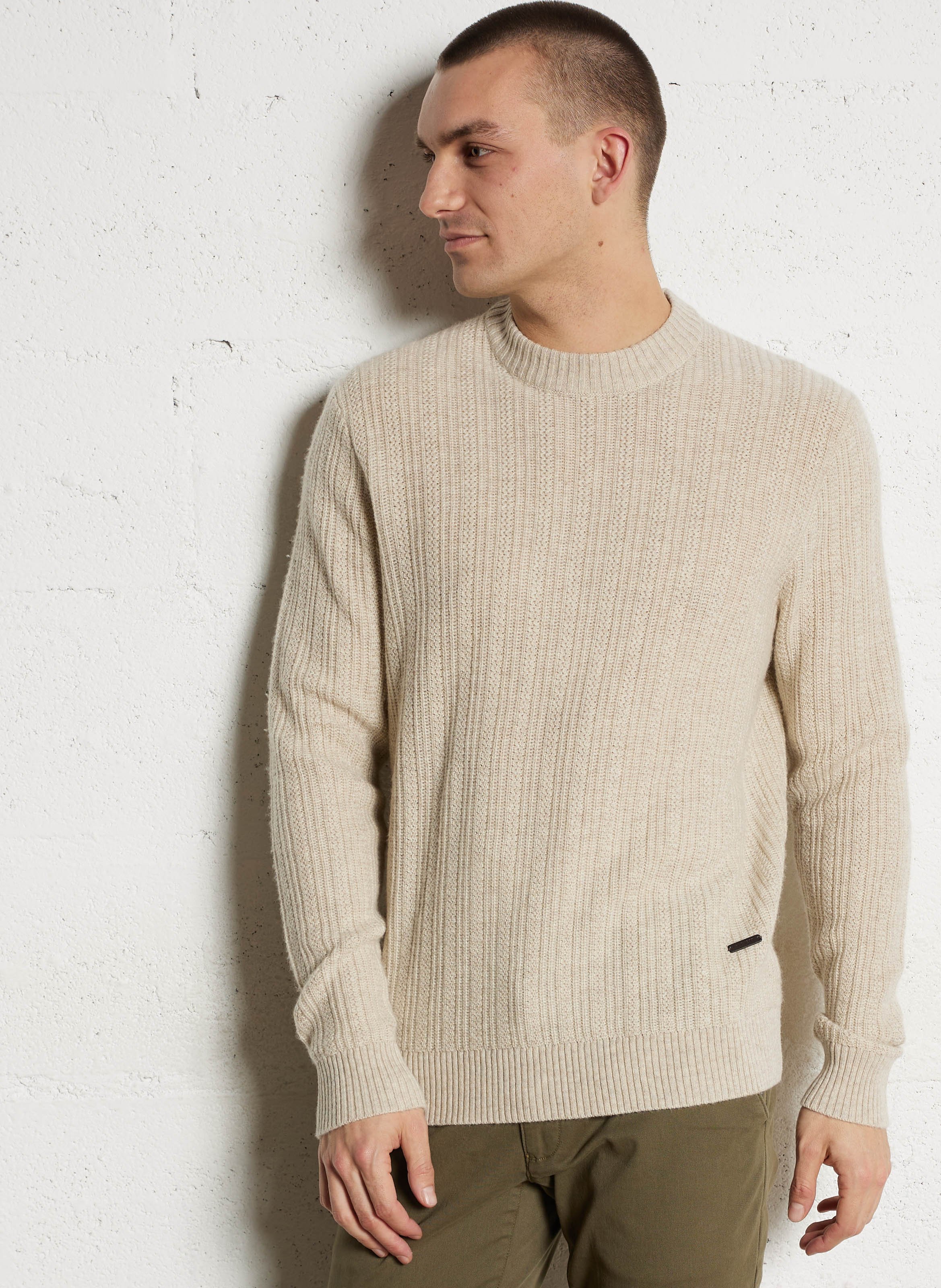 Pull droit col rond en laine et cachemire HACKETT Marron