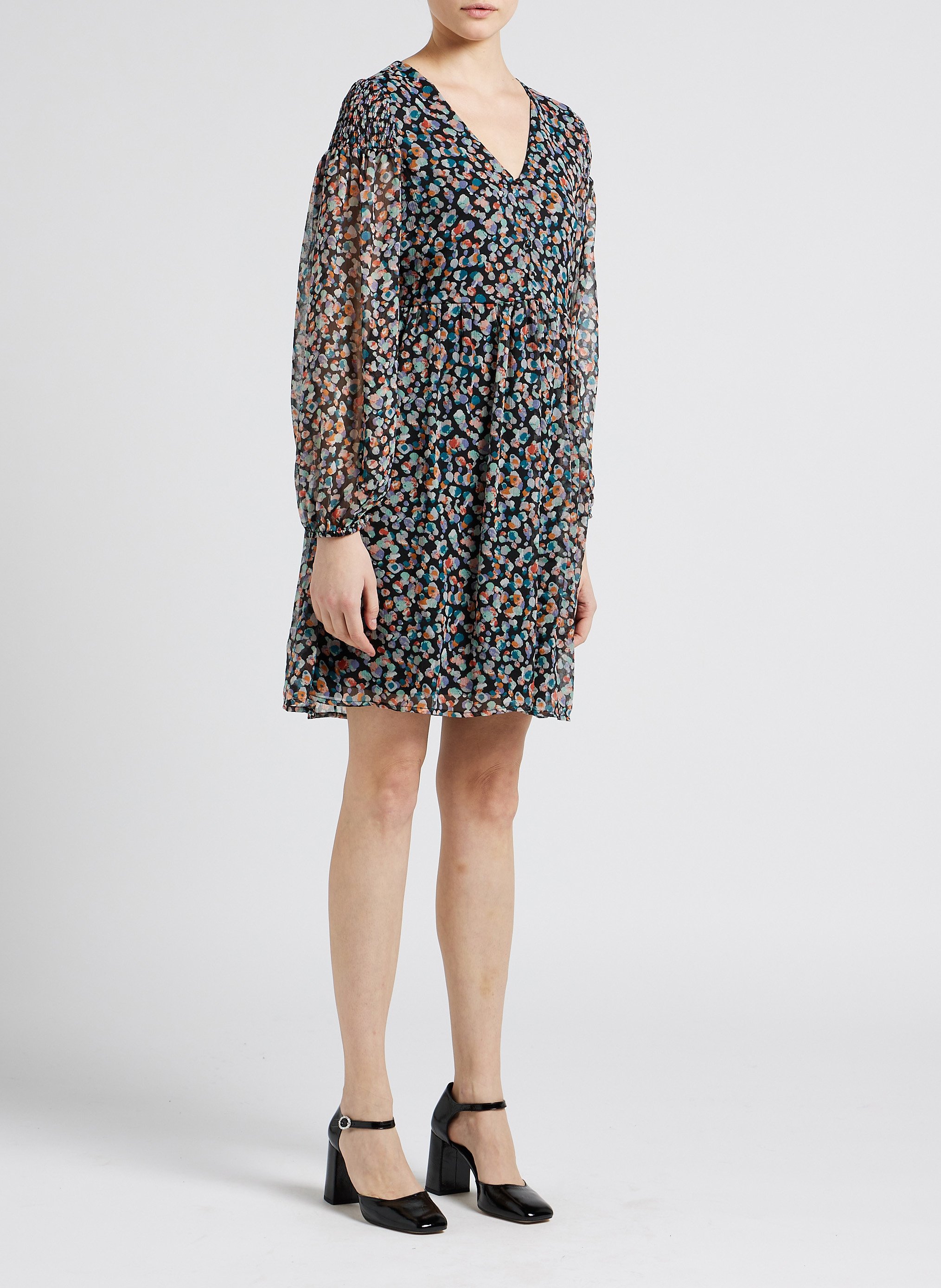 Robe courte col V imprimée  VILA Noir