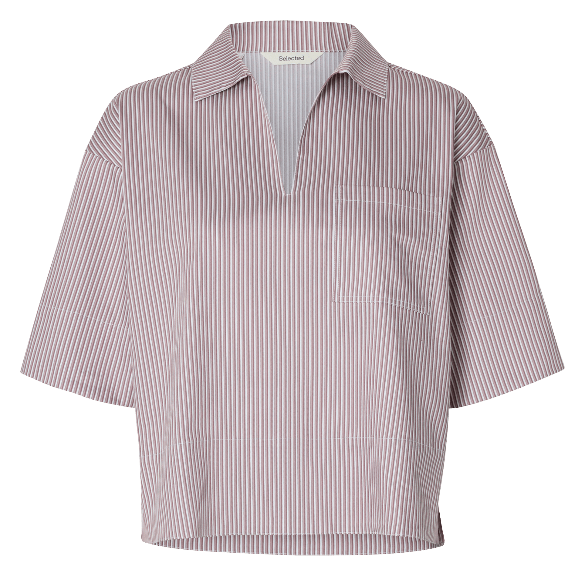 Rechte blouse met klassieke kraag van biologisch katoen met strepen. SELECTED