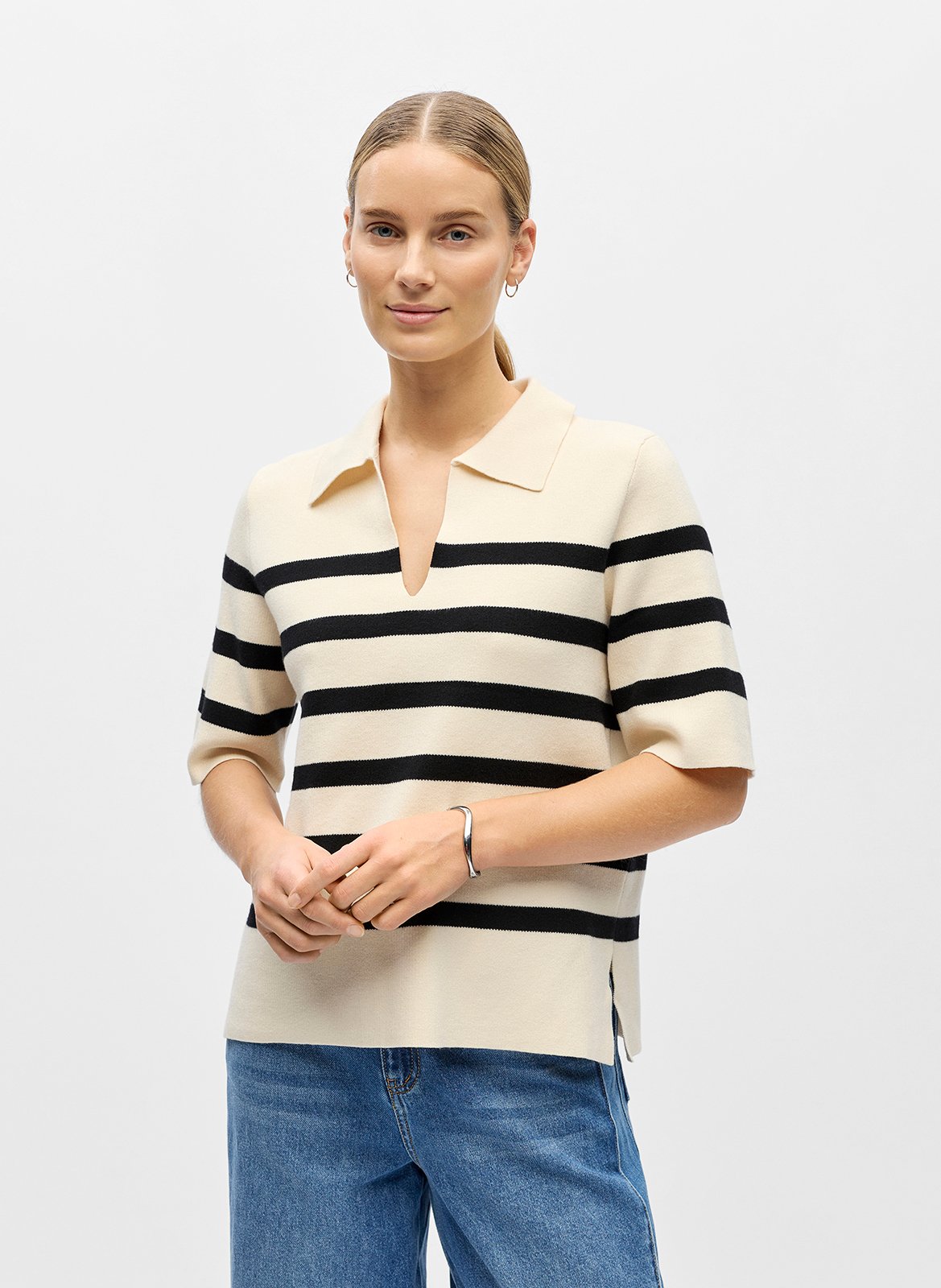 Top manches courtes à rayures OBJECT Beige