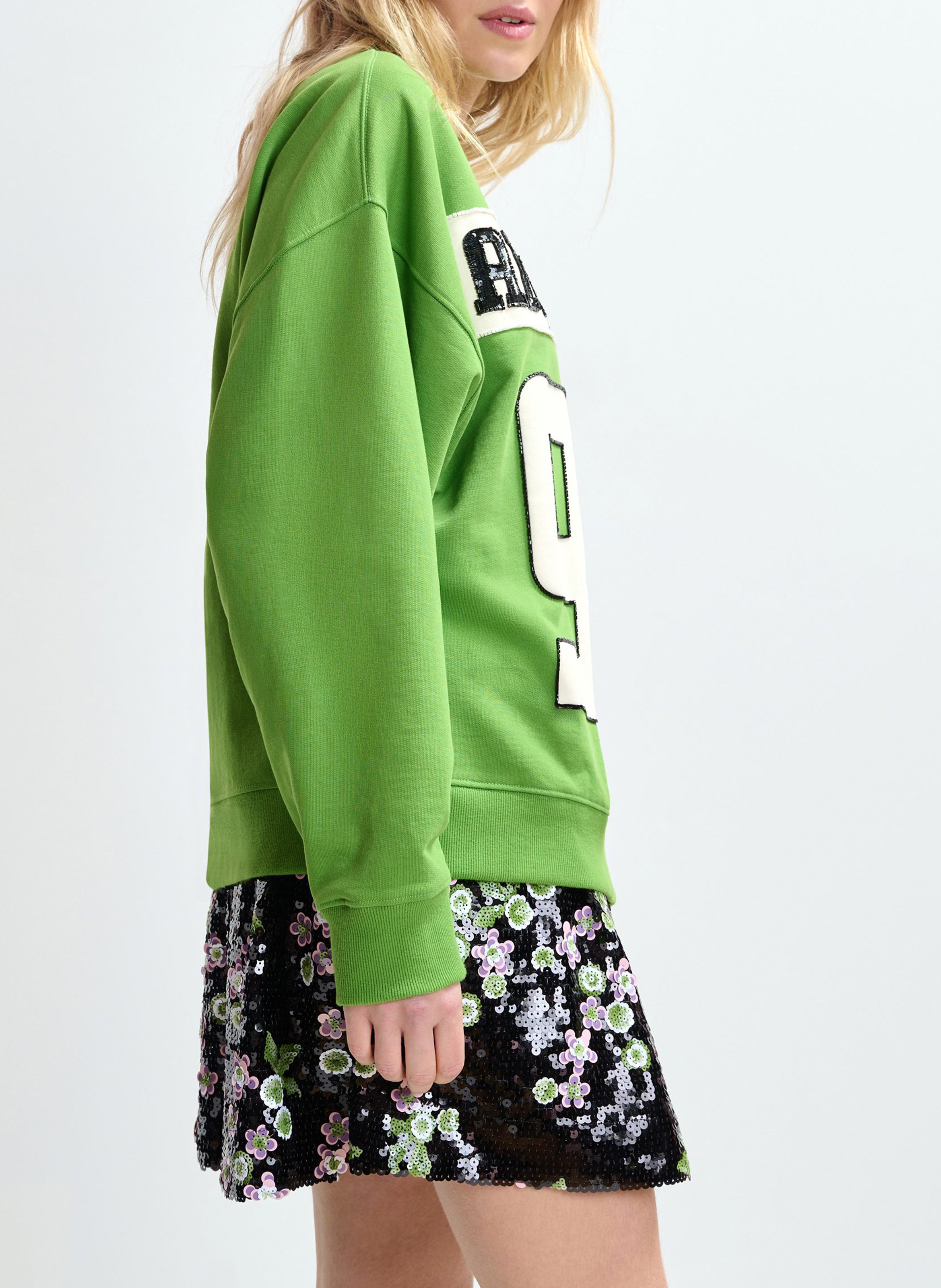 Loose fit round neck sweatshirt with pattern ESSENTIEL ANTWERP Green