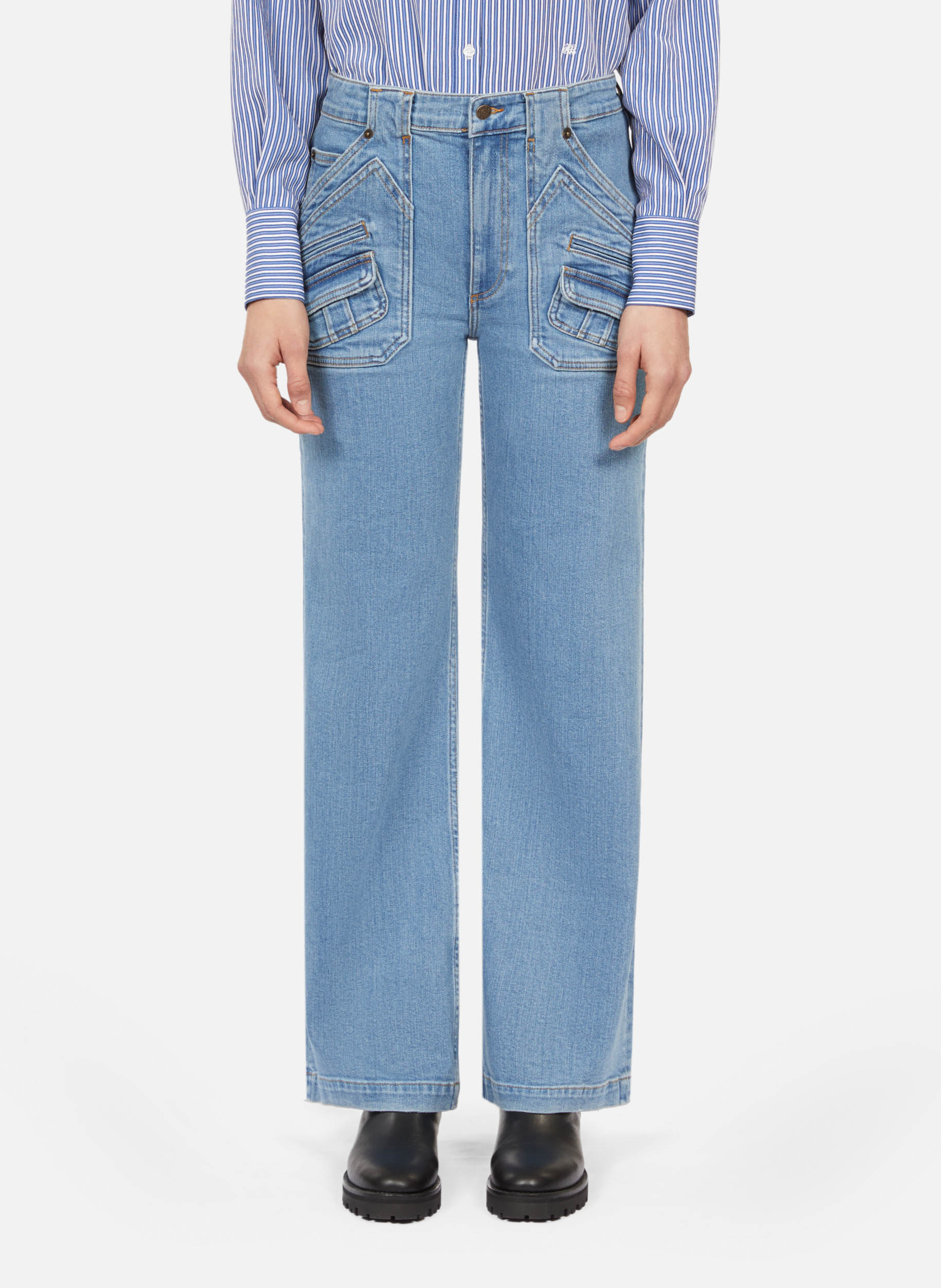 Hoge taille flared jeans van katoenmix THE KOOPLES Blauw