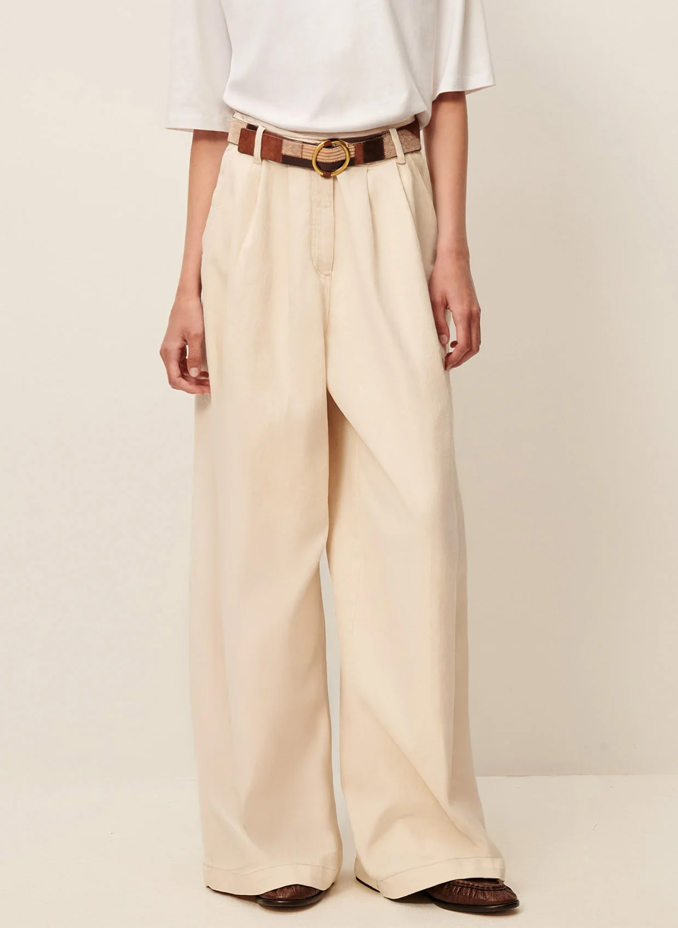 High-rise wide-leg cotton jeans SESSUN Beige