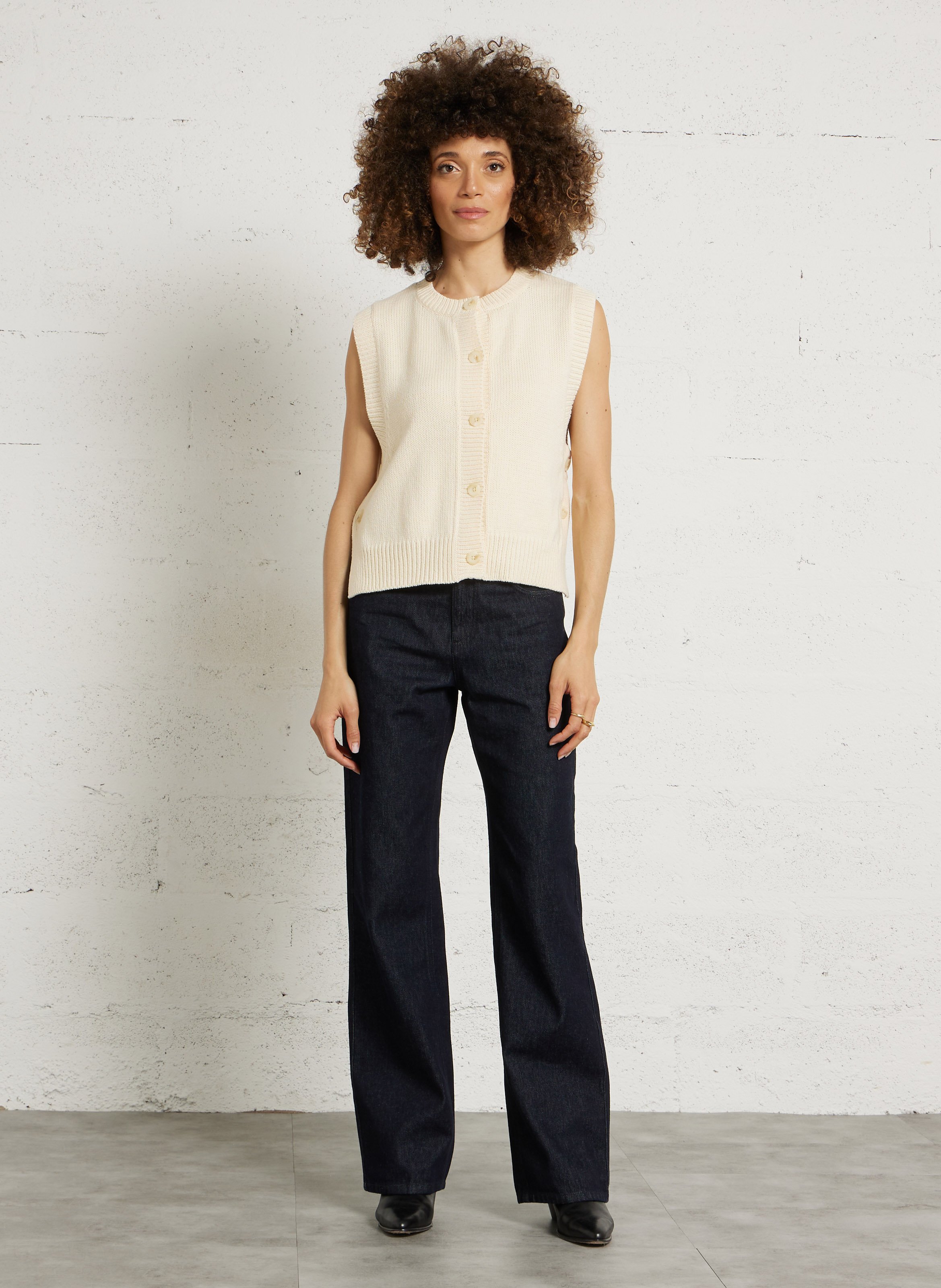 Mouwloze effen katoenen vest BELLA JONES Beige