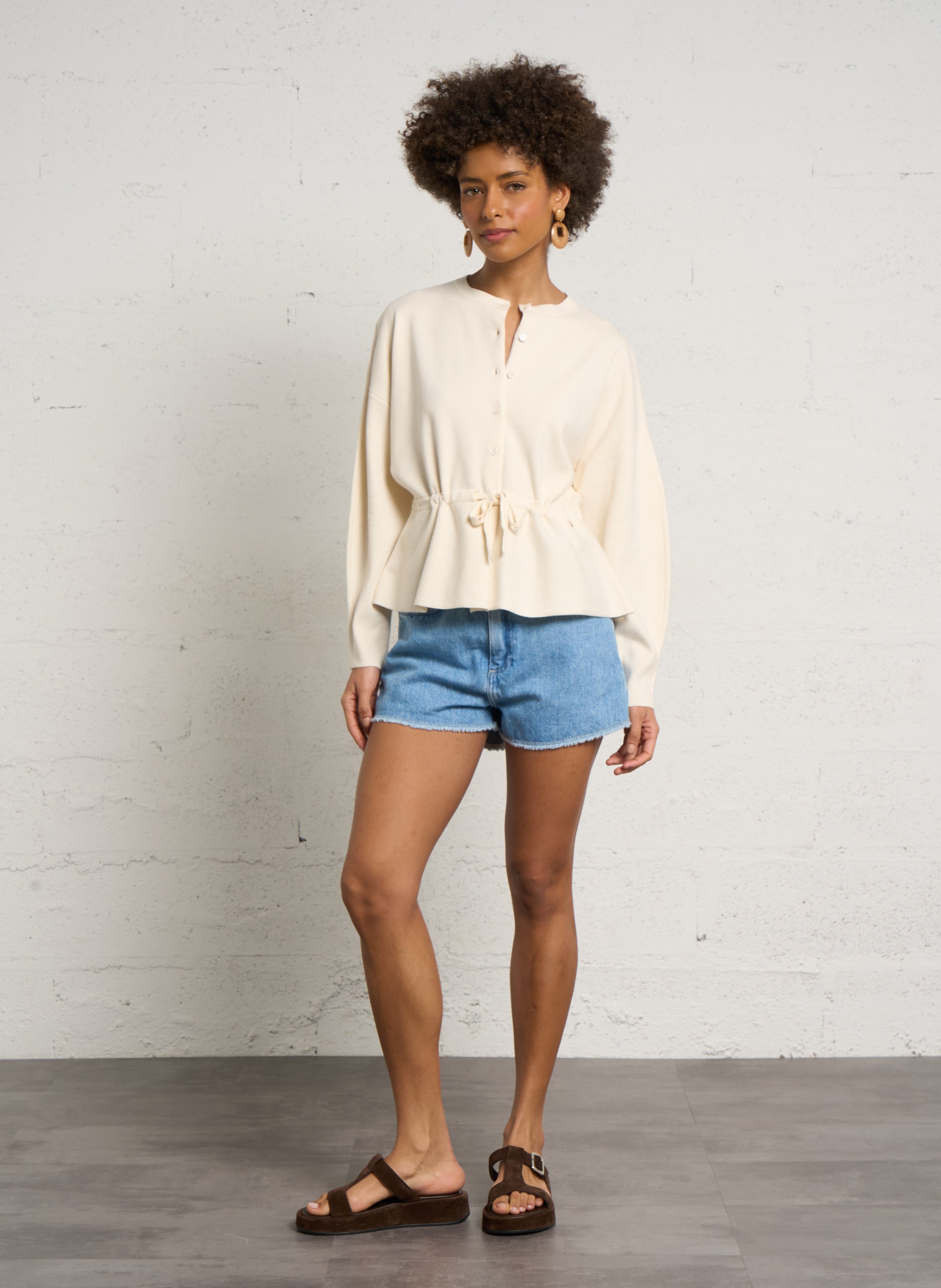 Cotton blend cardigan DES PETITS HAUTS Beige