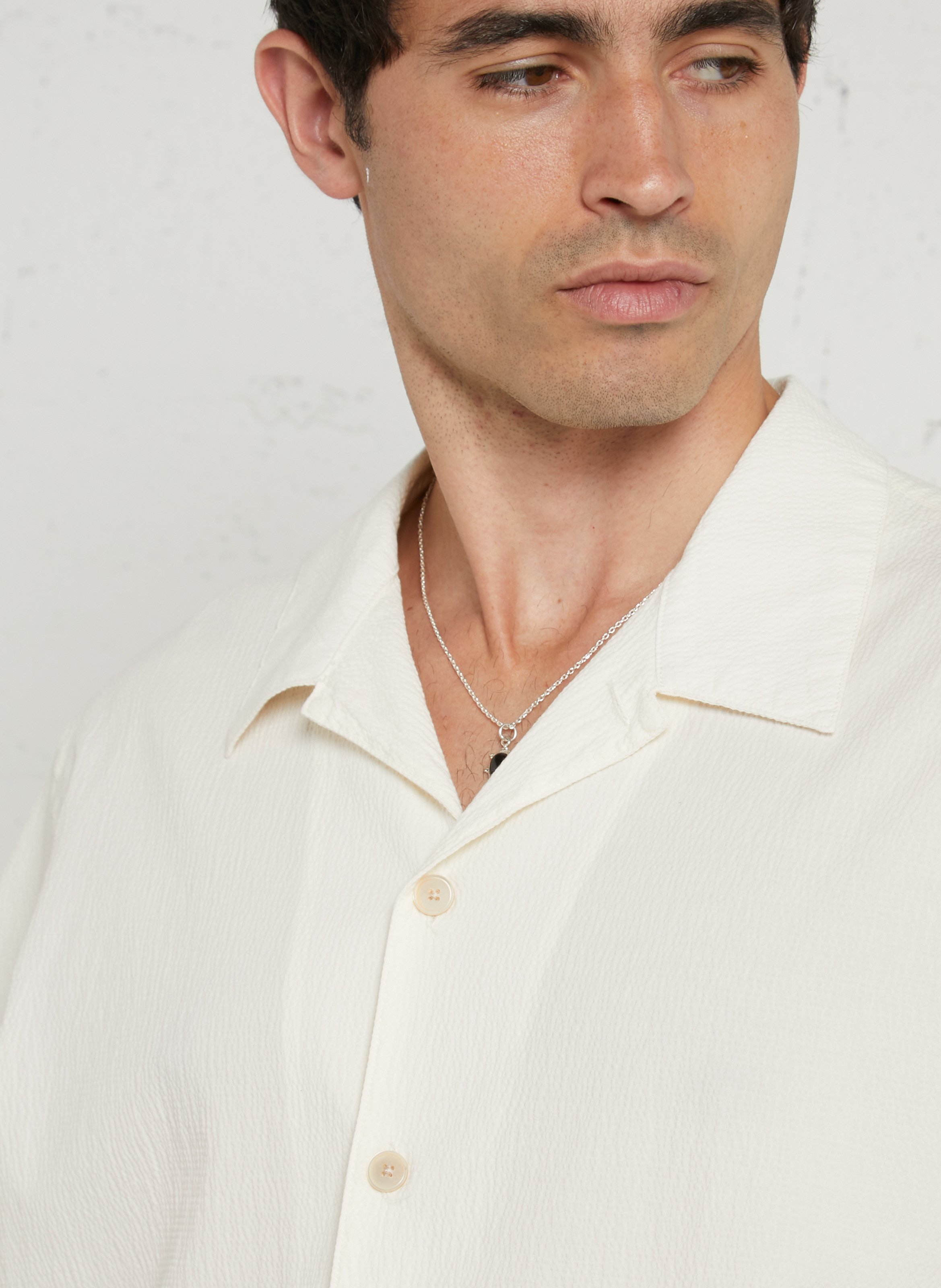 Camisa de corte clásico con cuello cubano de algodón orgánico elástico. PAUL SMITH Blanco