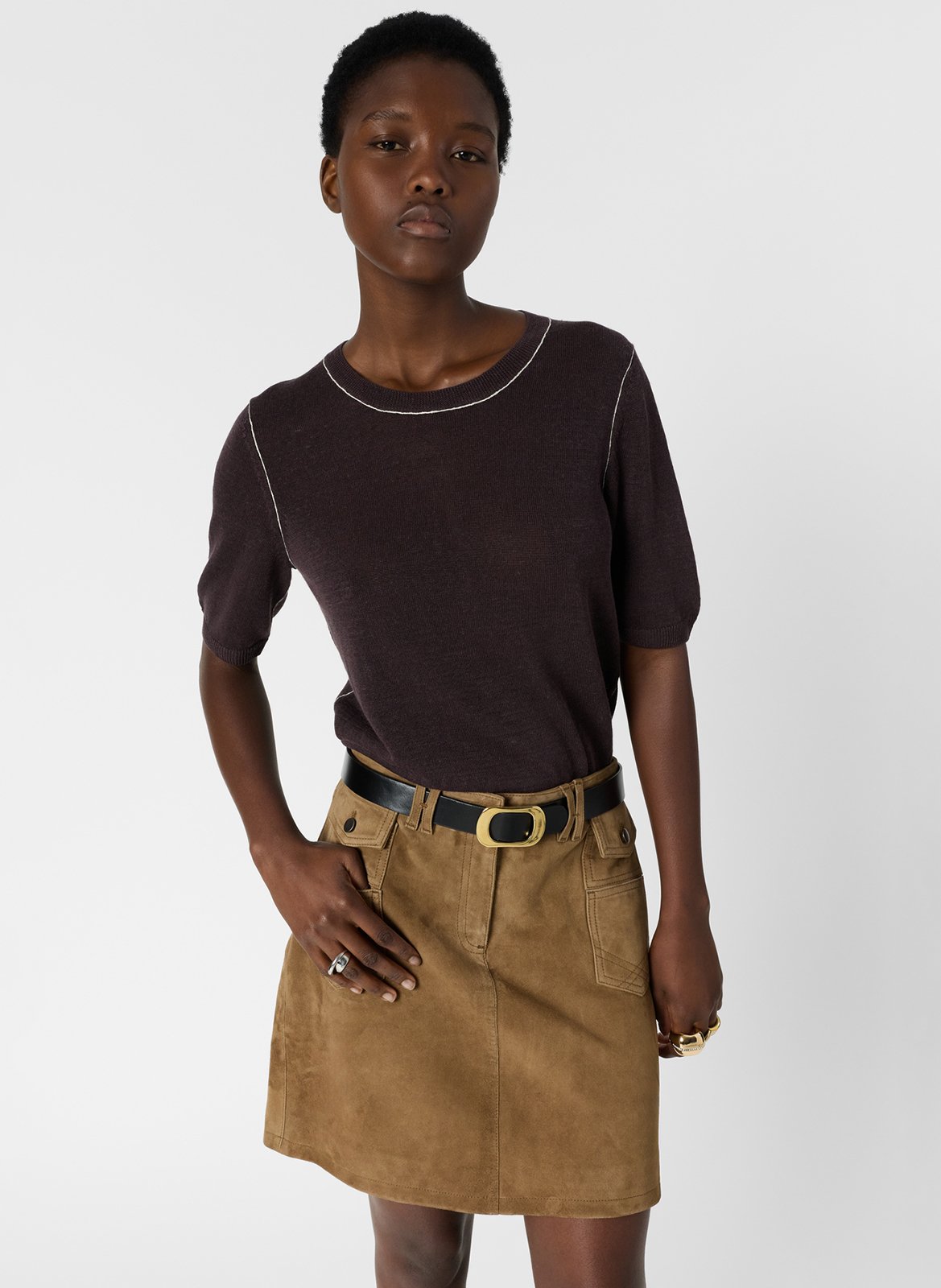 Pull col rond en lin mélangé GERARD DAREL Marron