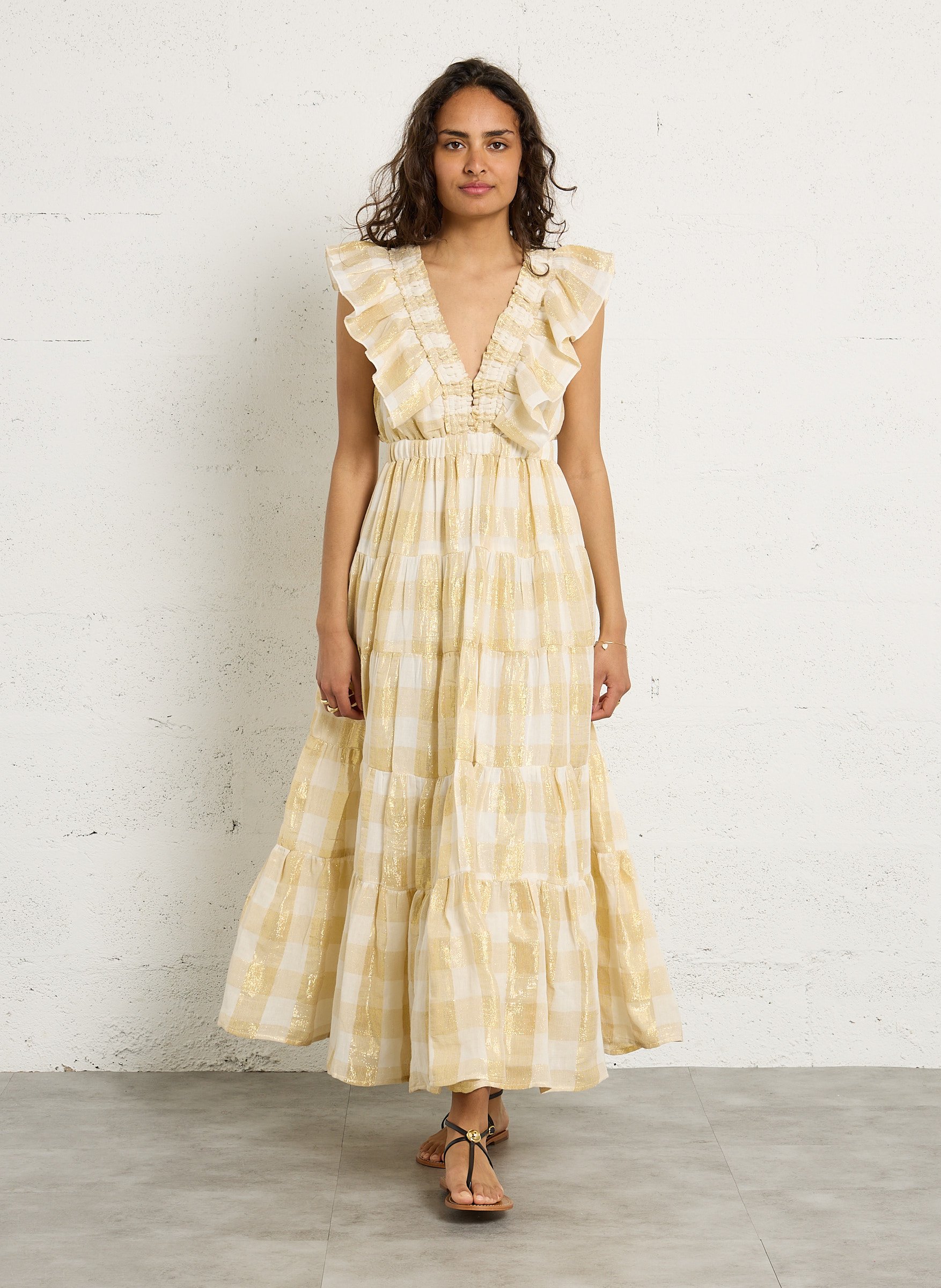 Robe longue col V en coton mélangé SUNDRESS Multicolore