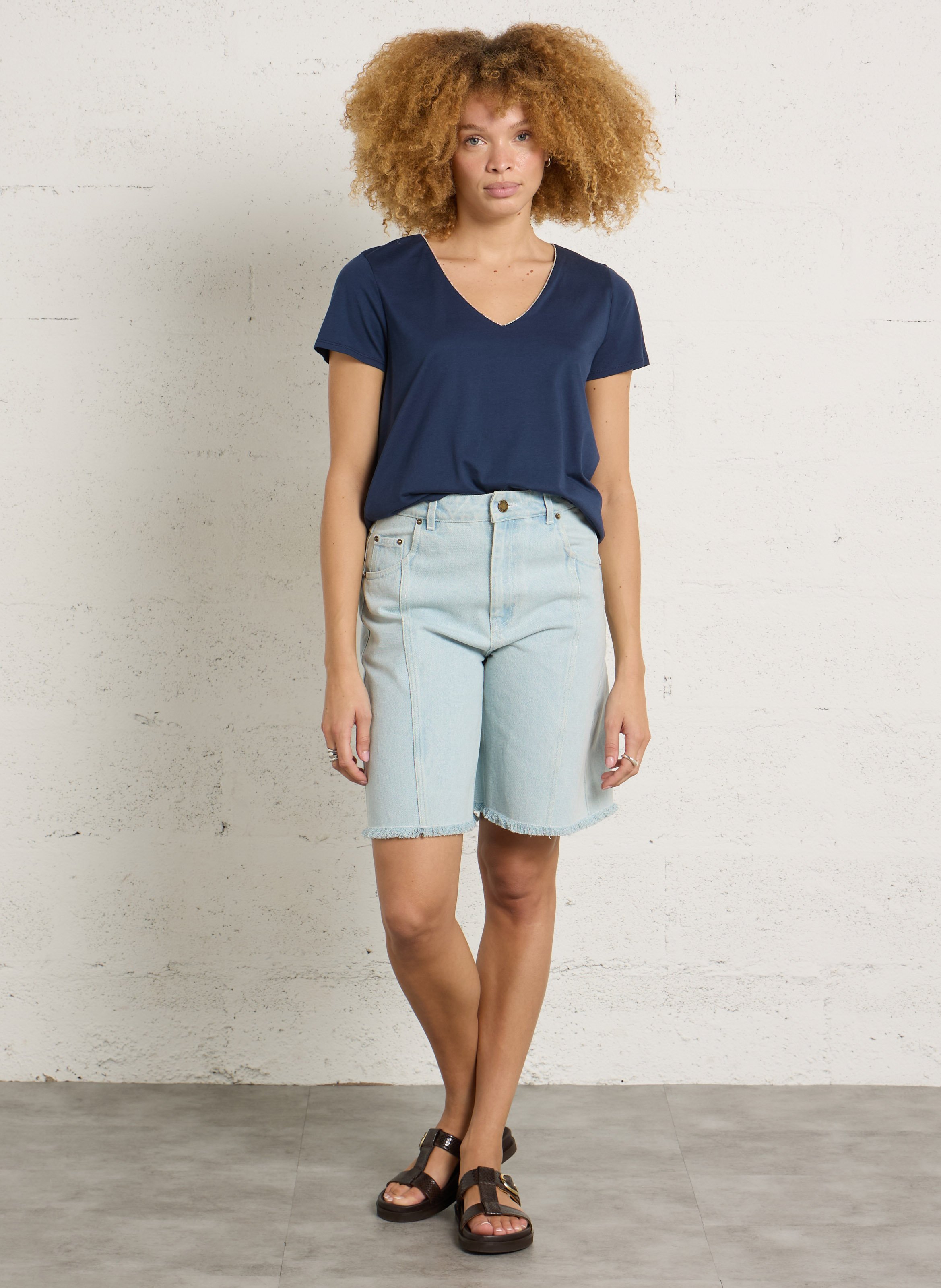 Baumwoll-T-Shirt mit V-Ausschnitt SUD EXPRESS Blau