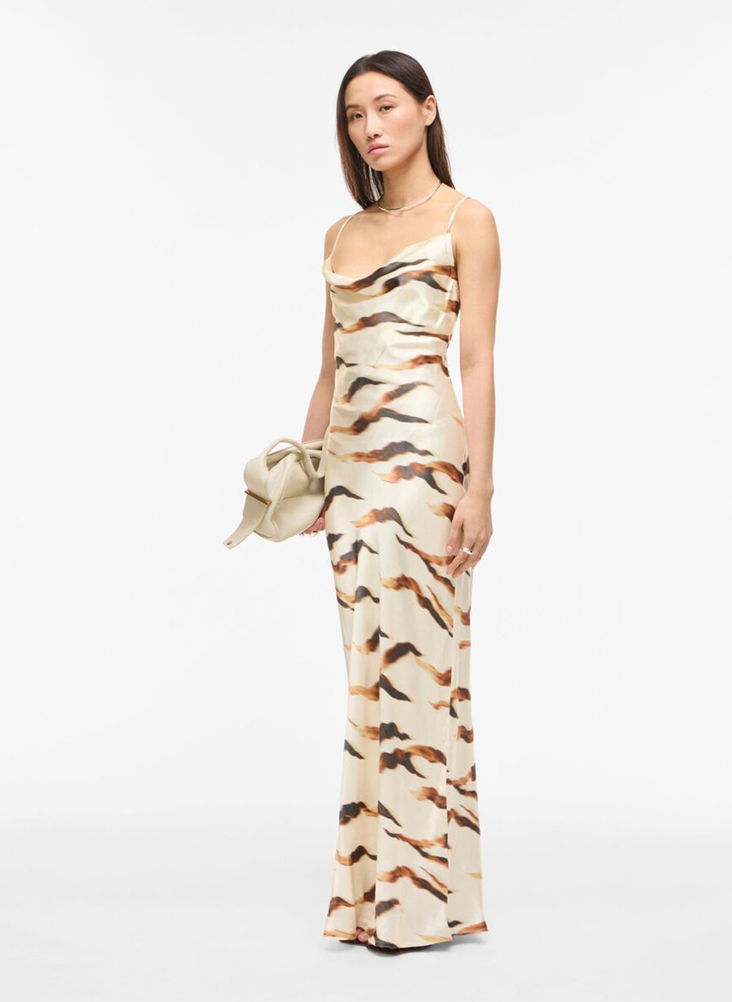 Bedrucktes Maxikleid aus 100% Viskose ROUGE EDIT Beige