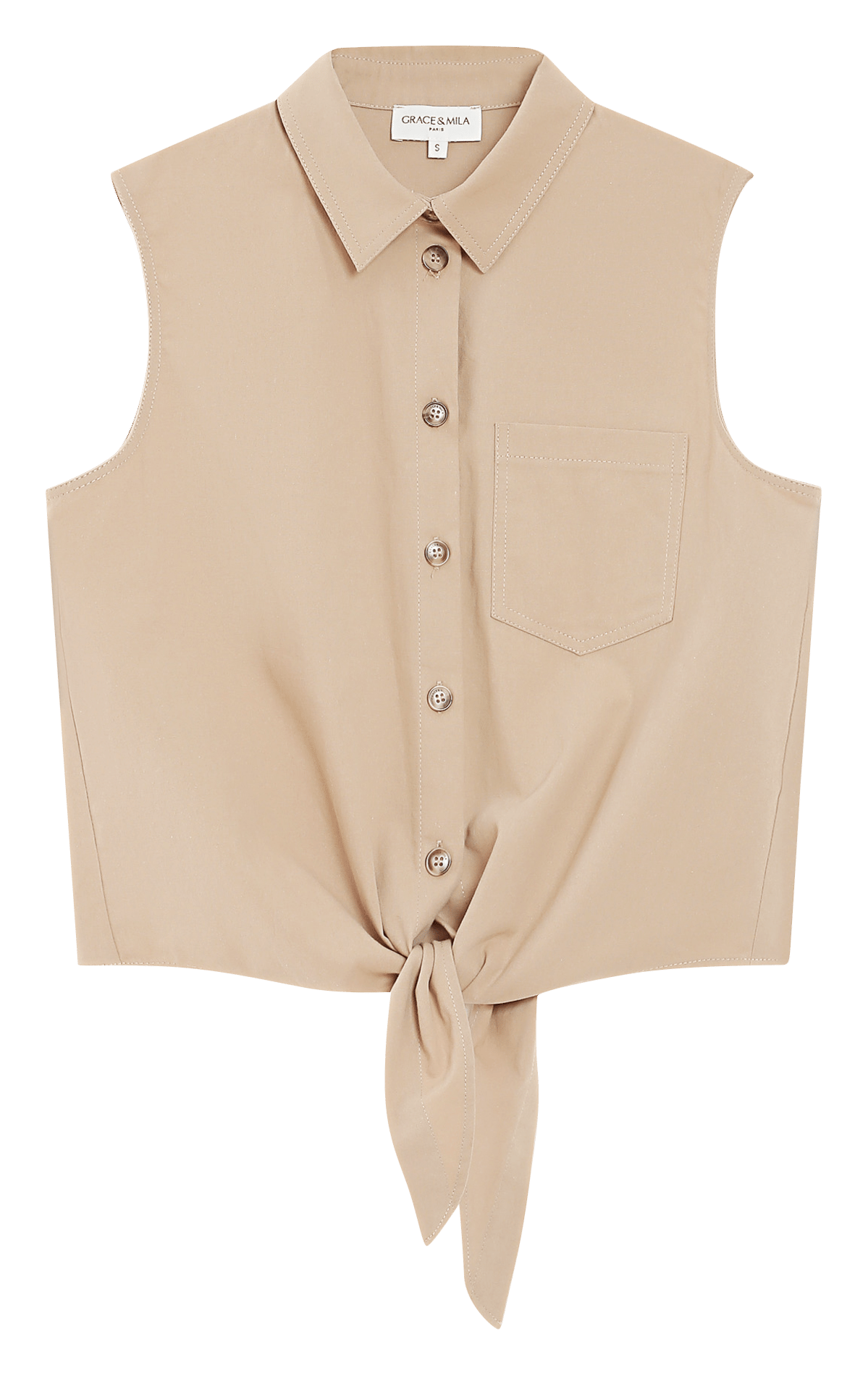 Chemise droite col classique en coton GRACE ET MILA Beige