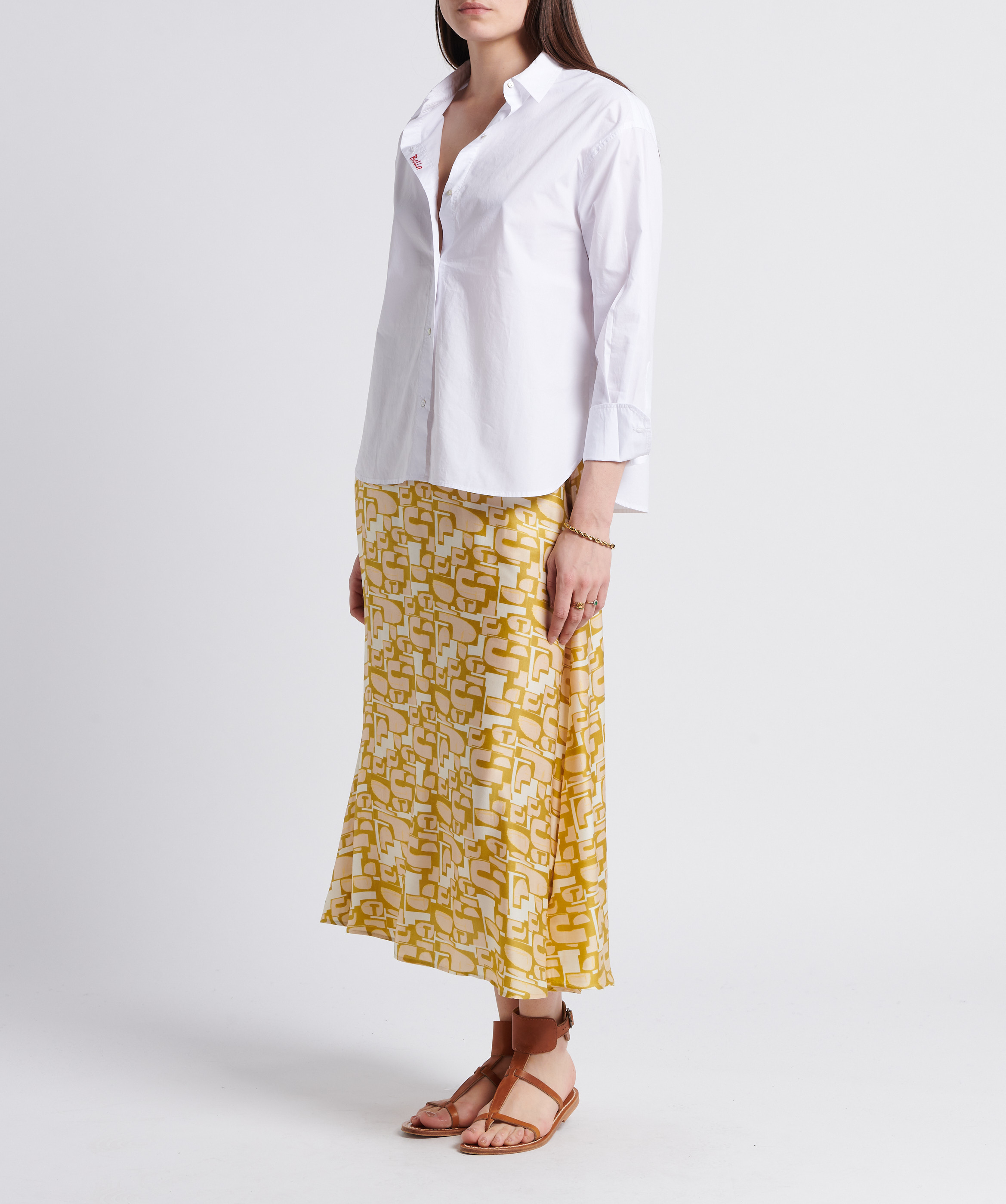 Chemise droite brodée en popeline de coton BELLA JONES Blanc