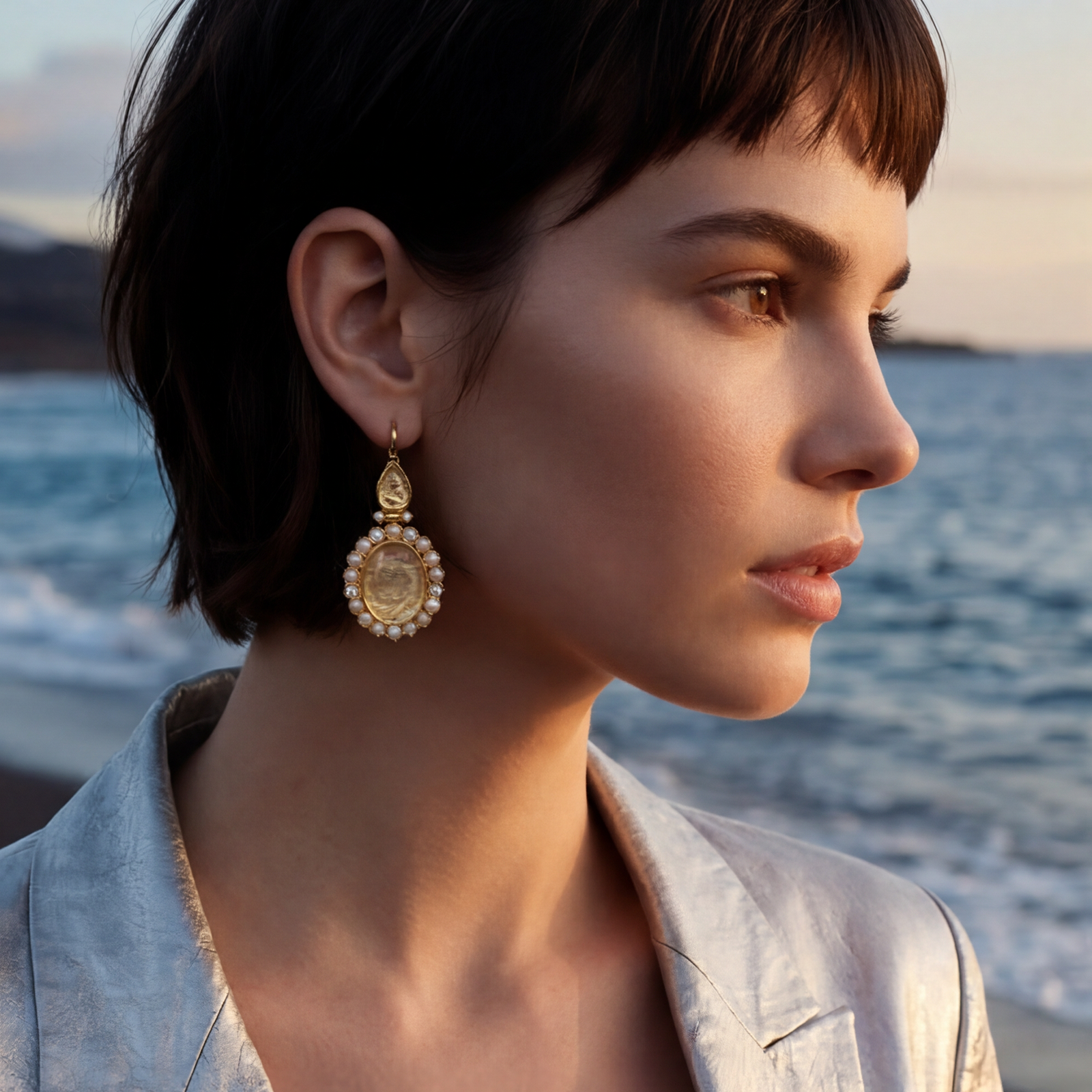 Oval Ocean Gold-Plated Drop Earrings SATELLITE PARIS White
