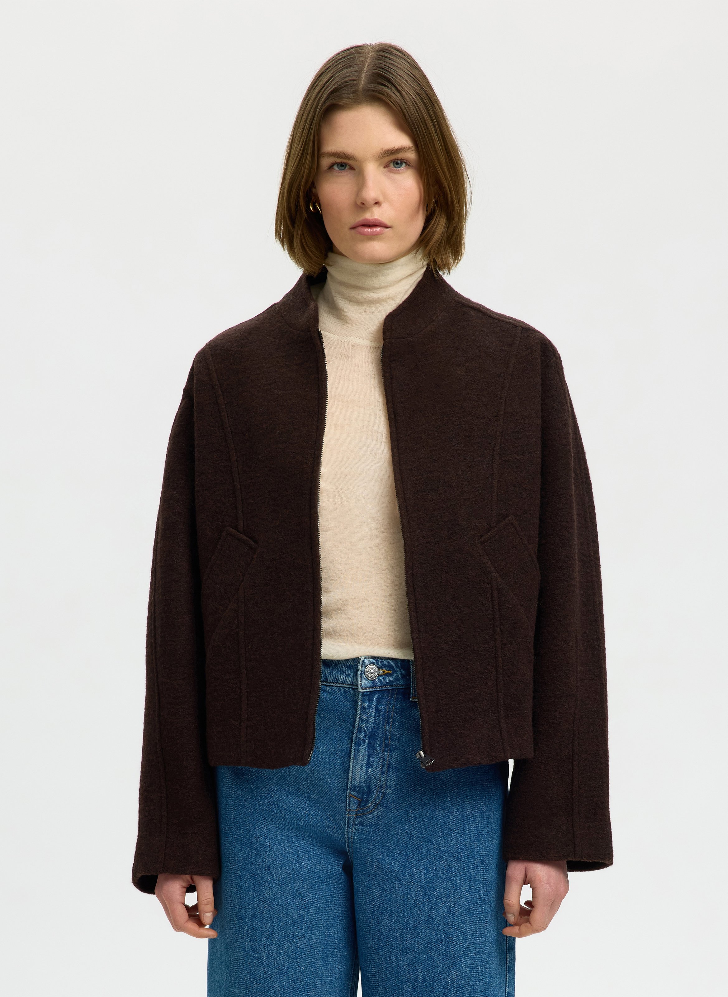 Veste oversize en laine recyclée mélangée SELECTED Marron