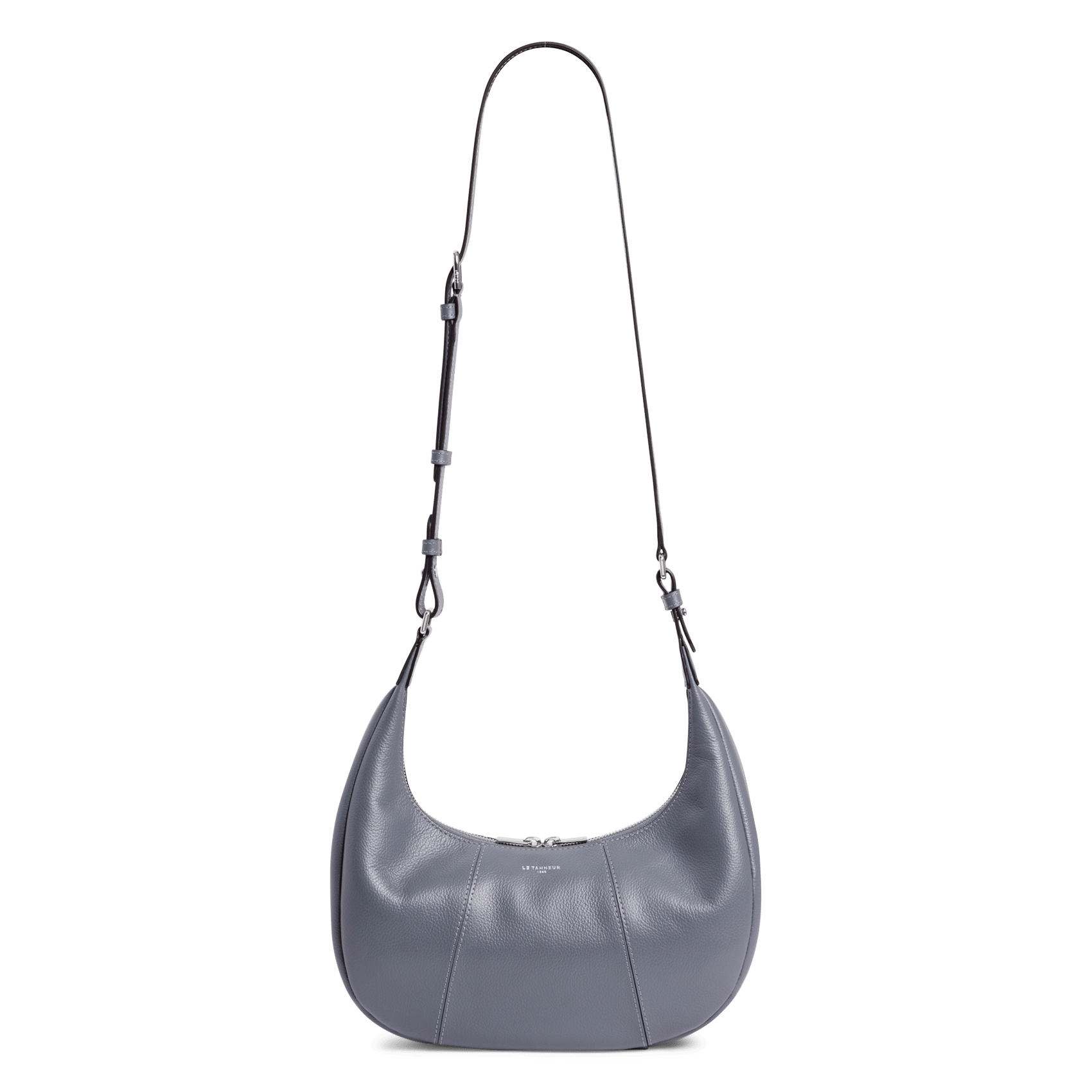 Small zippered hobo bag in grained leather LE TANNEUR Blue