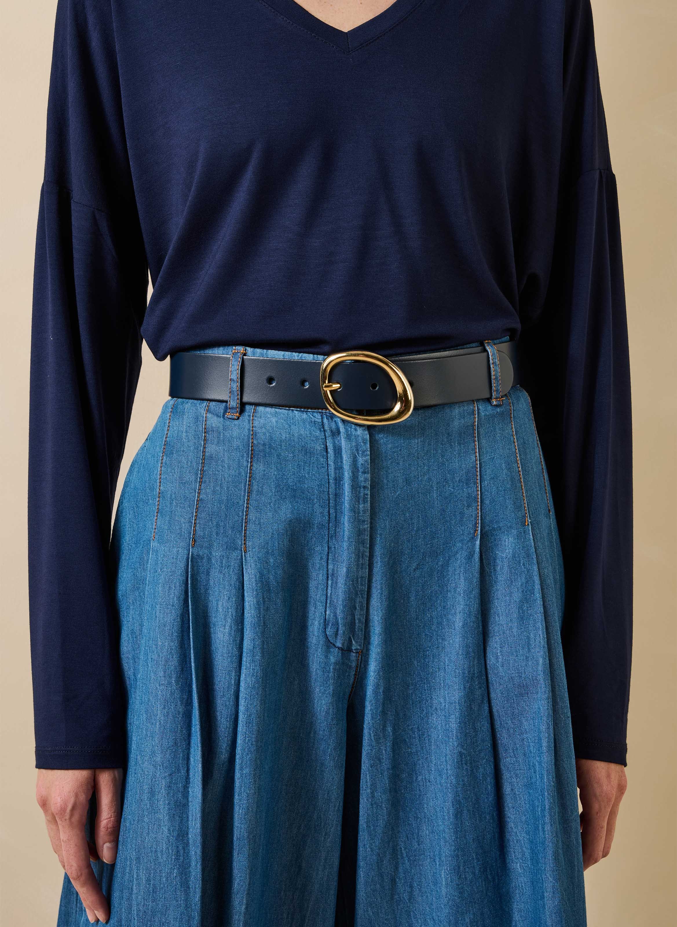 Ceinture à boucle ovale en cuir LA FEE MARABOUTEE Bleu