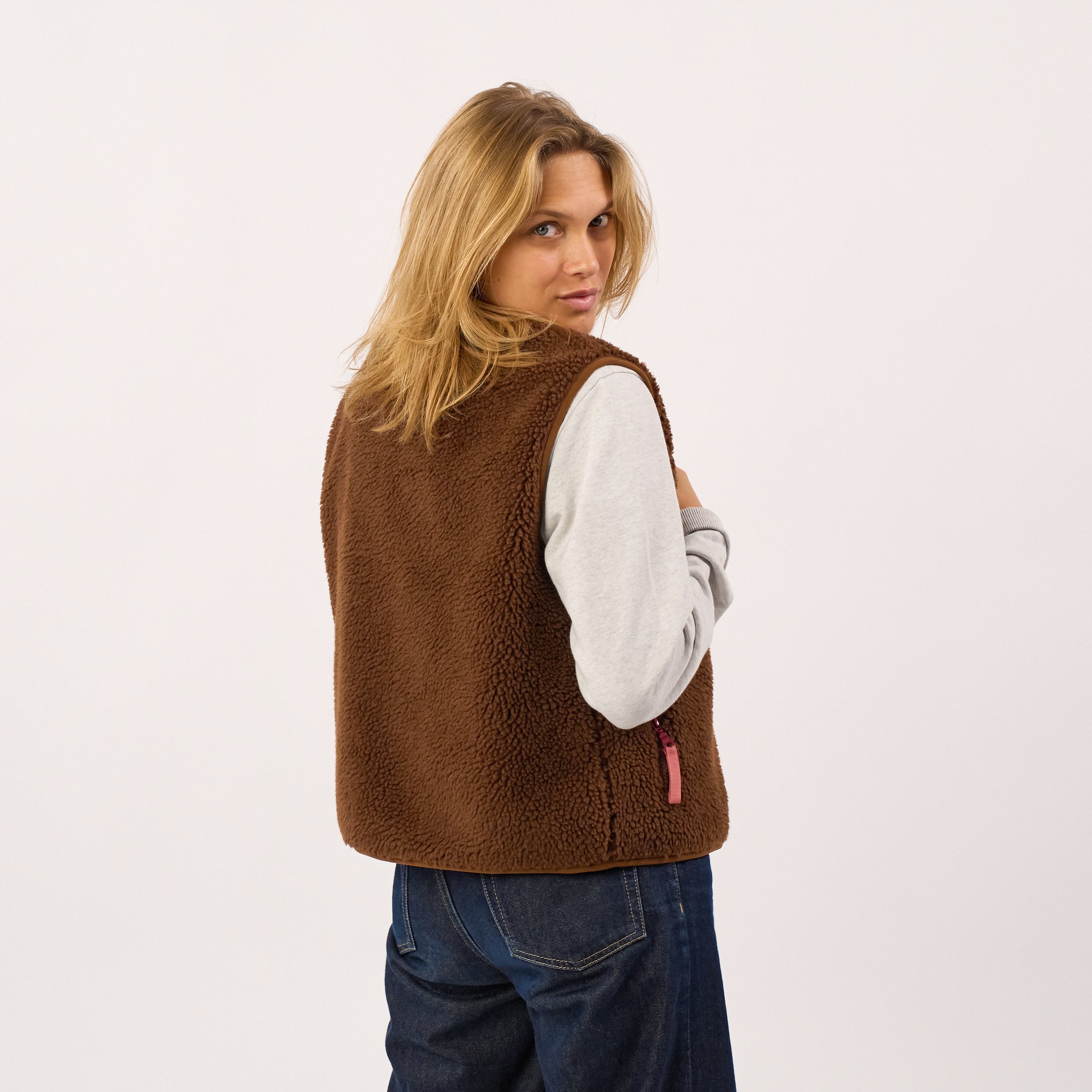 Sleeveless Sherpa Zip-Up Vest BILLYBELT Brown