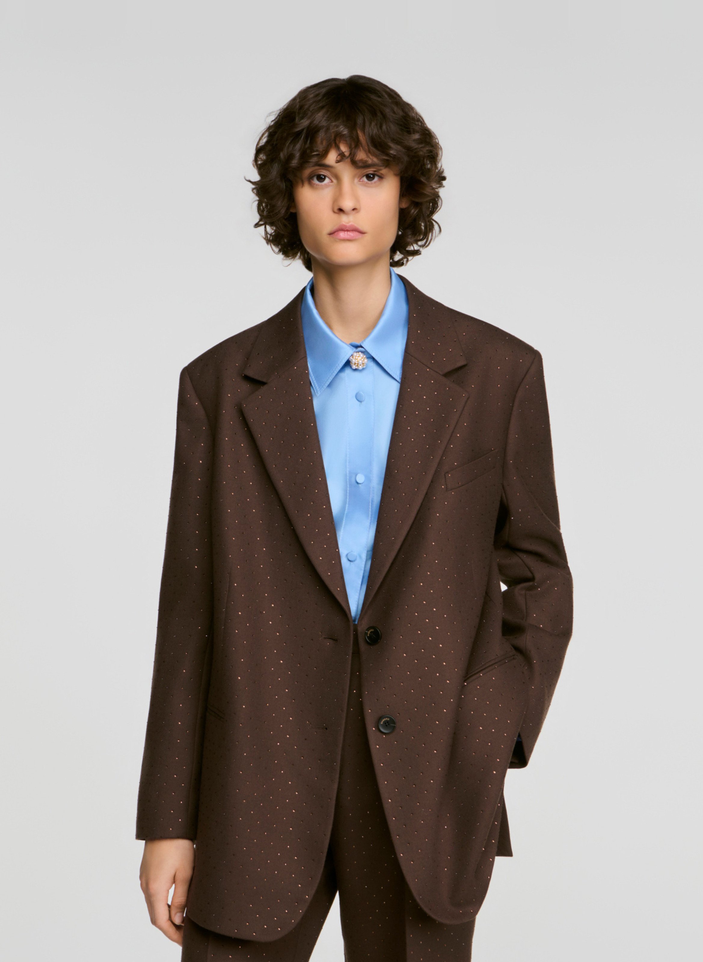 Veste de tailleur droite jacquard SANDRO Marron