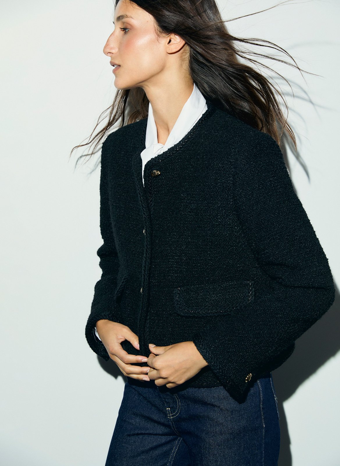 Straight tweed round neck jacket GERARD DAREL Black