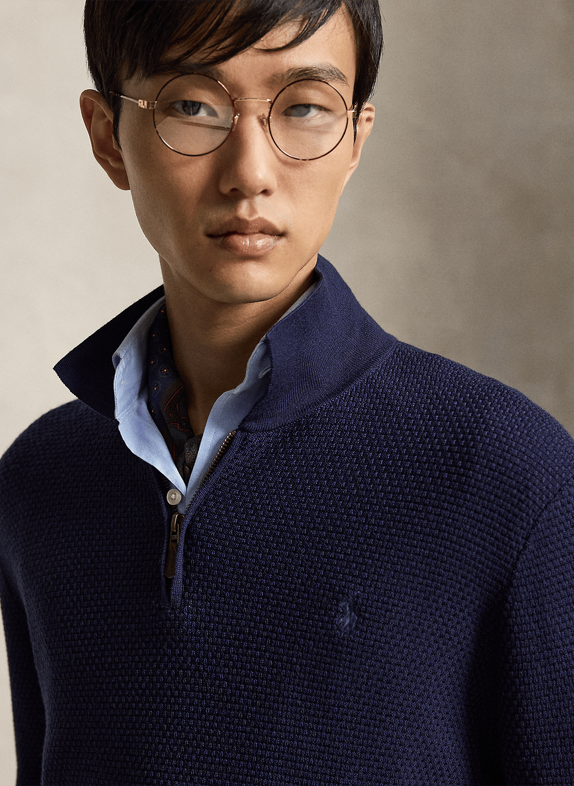 Pull à col zippé en laine POLO RALPH LAUREN Bleu