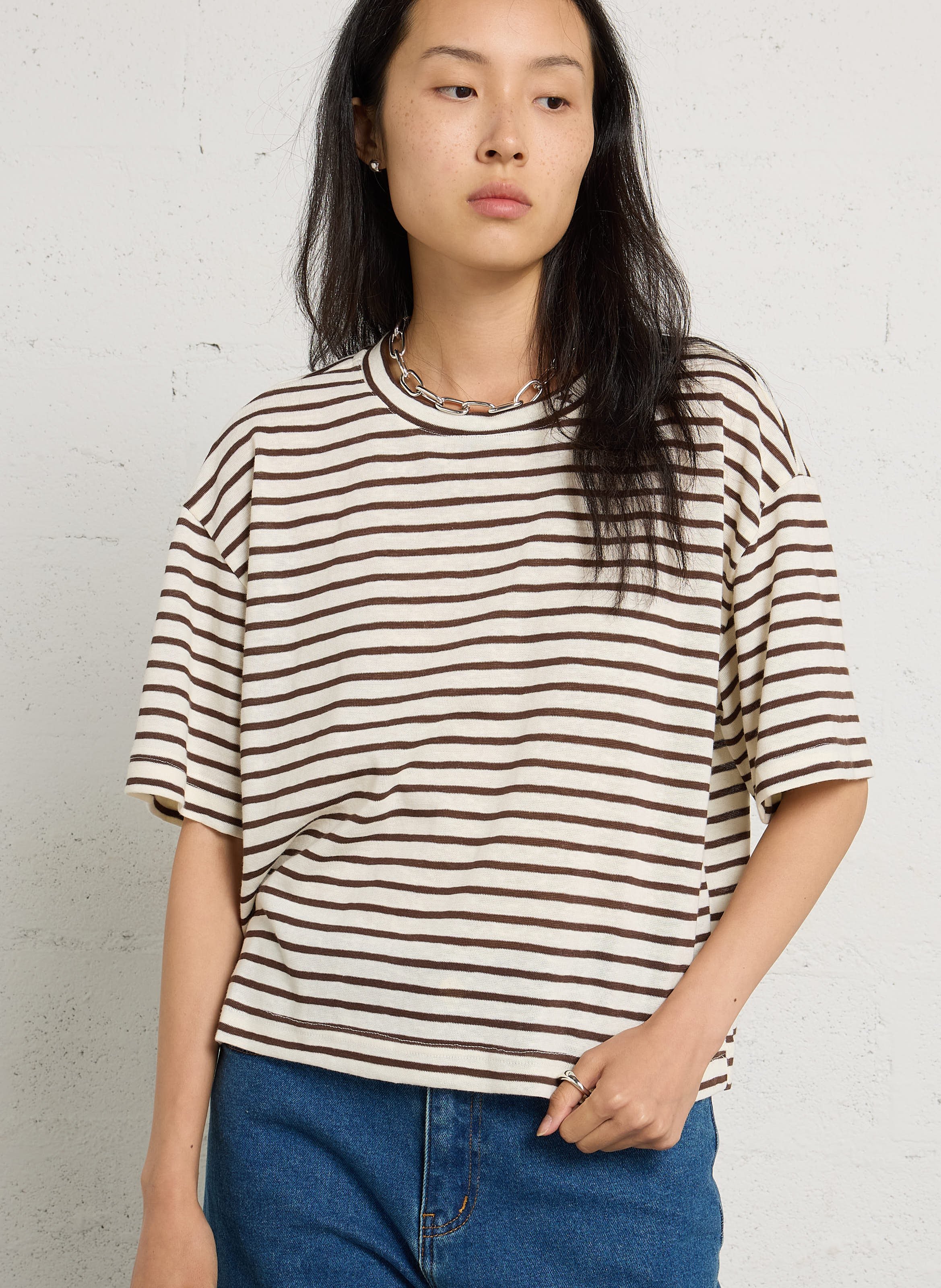 Gestreept T-shirt met ronde hals LA PETITE ETOILE Bruin