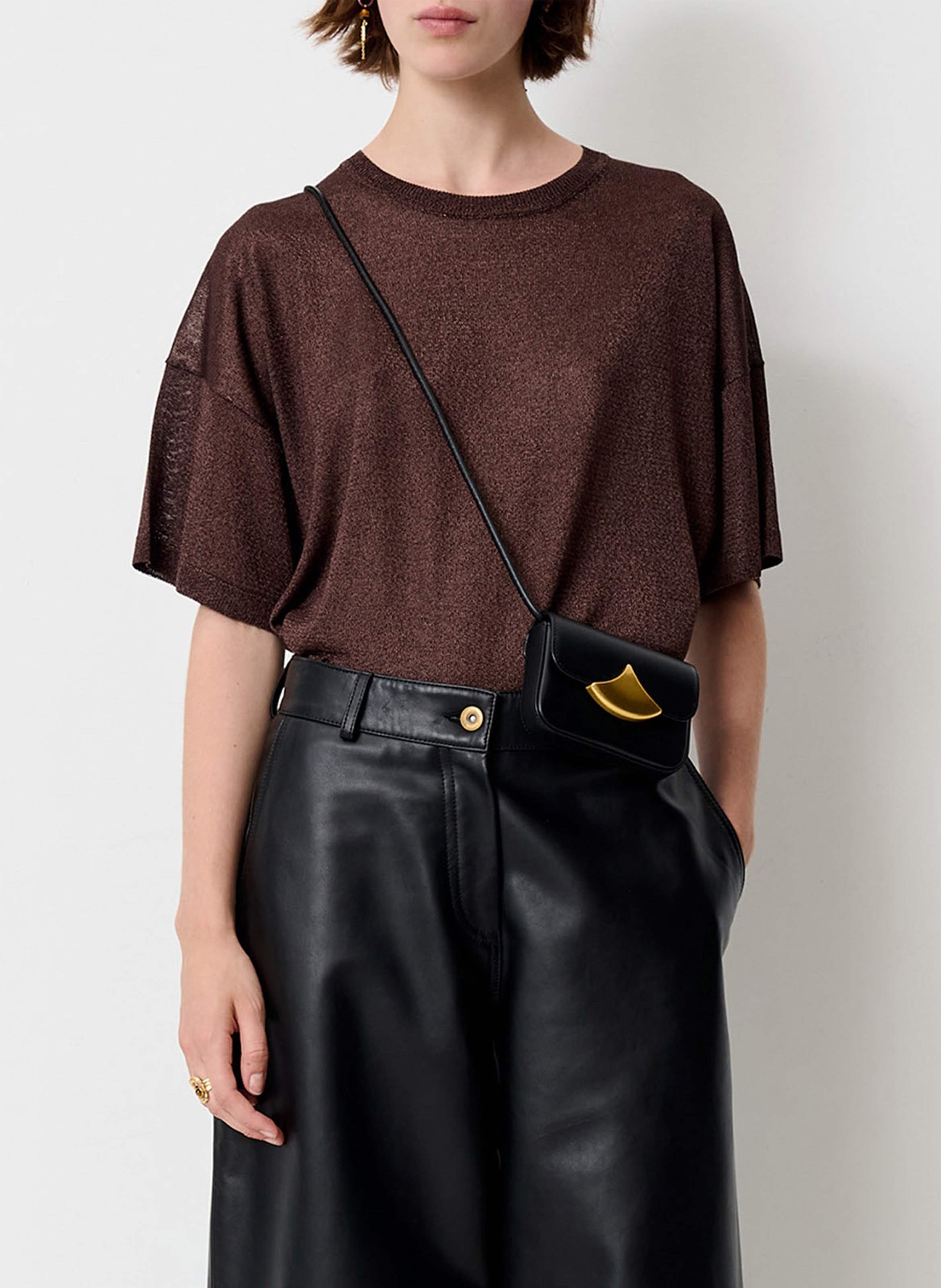 Pull court manches courtes uni SESSUN Marron