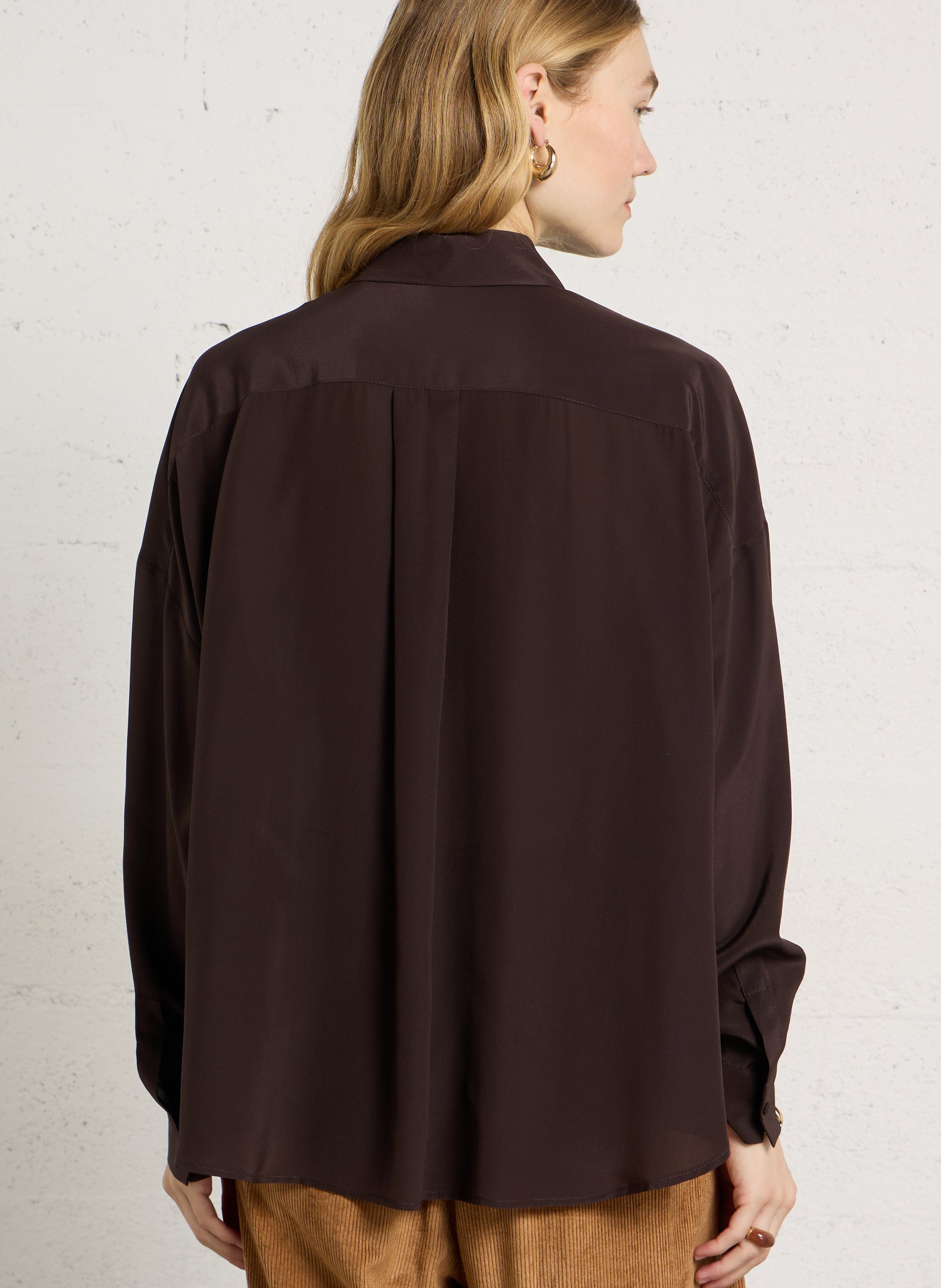 Loose-Fitting Silk Lace Shirt MOMONI Brown
