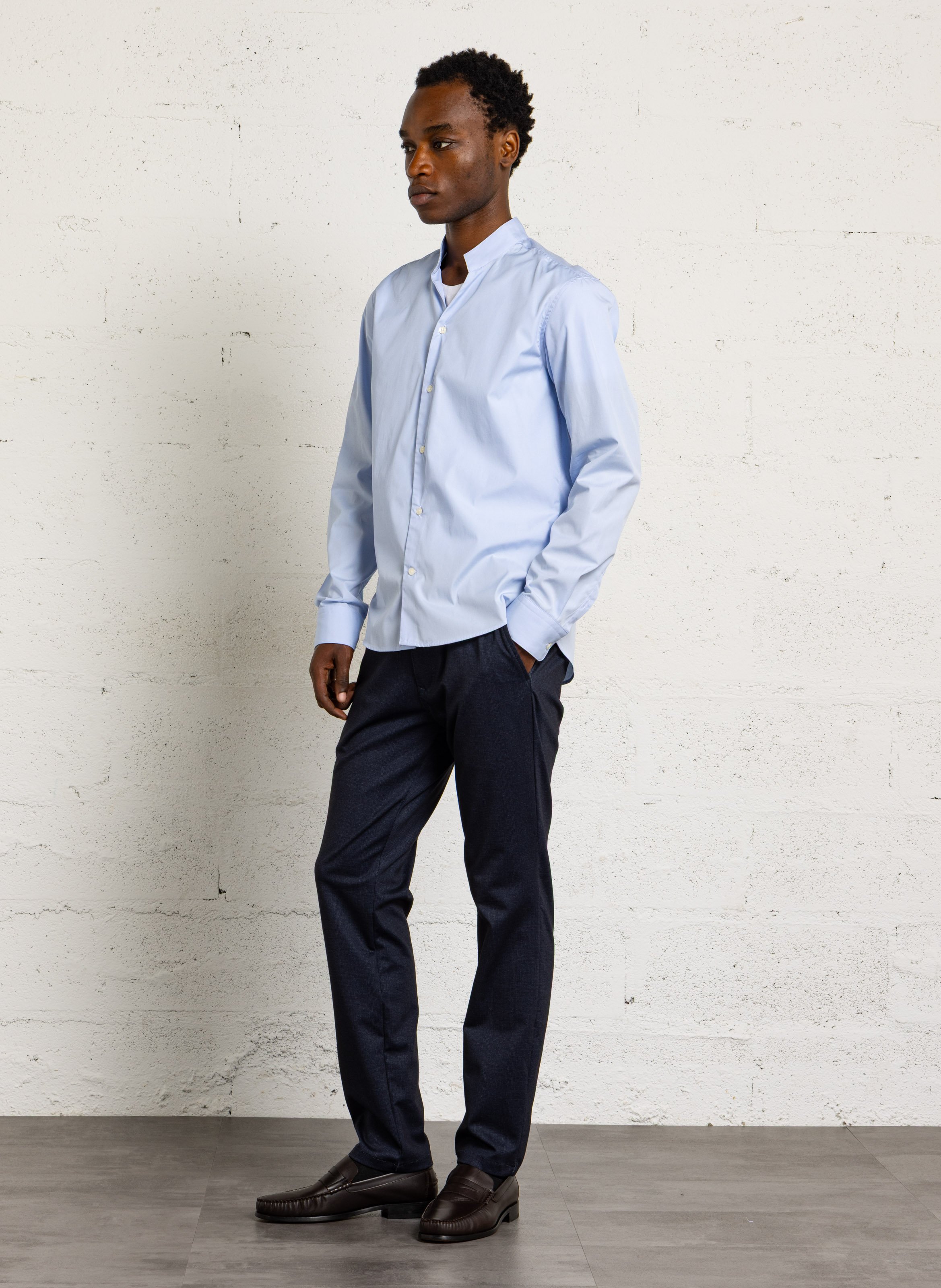 Chemise col mao en coton AU PRINTEMPS PARIS Bleu
