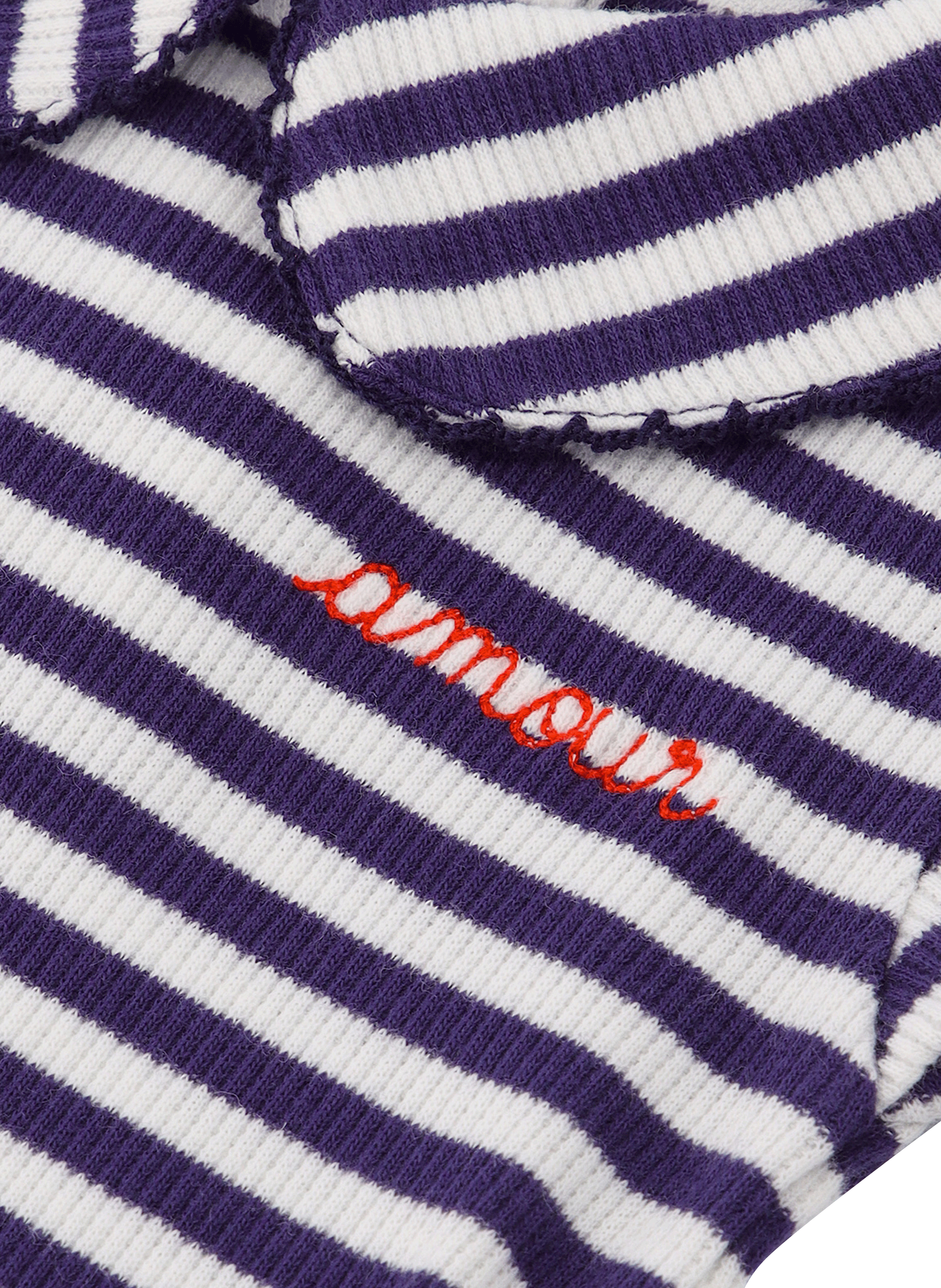 Organic cotton bodysuit with Peter Pan collar and "amour" embroidery MAISON LABICHE Blue