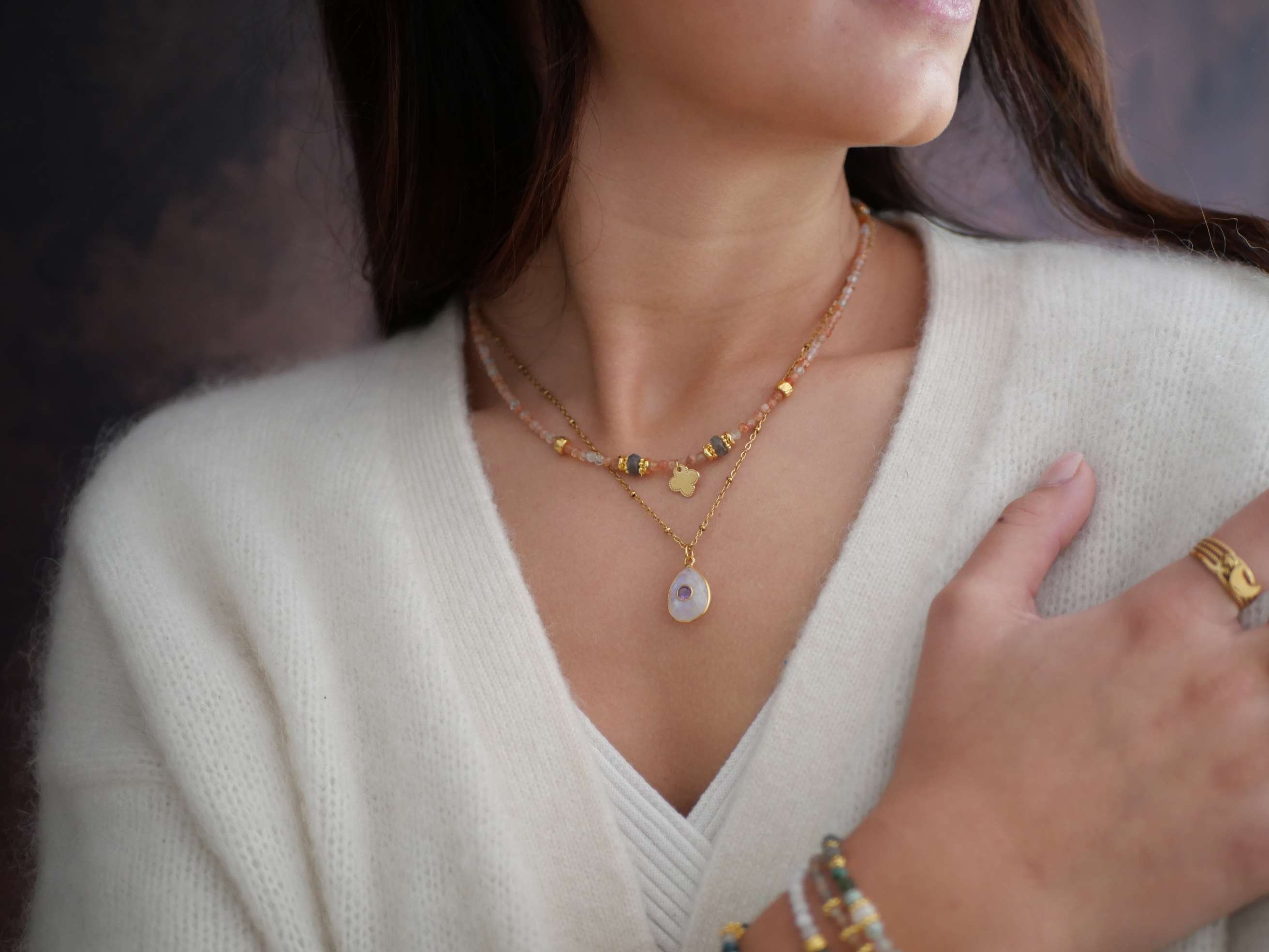 Sunstone clover necklace GINANDGER Orange