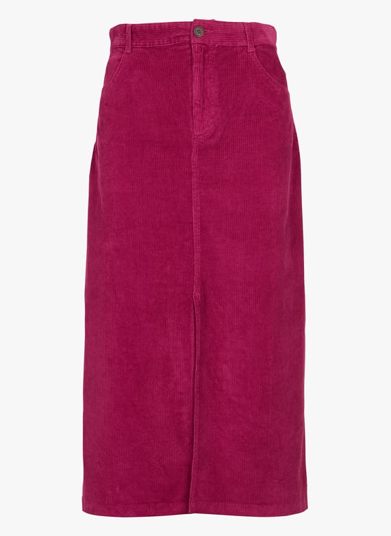 Jupe droite velours cotele en coton melange Rose
