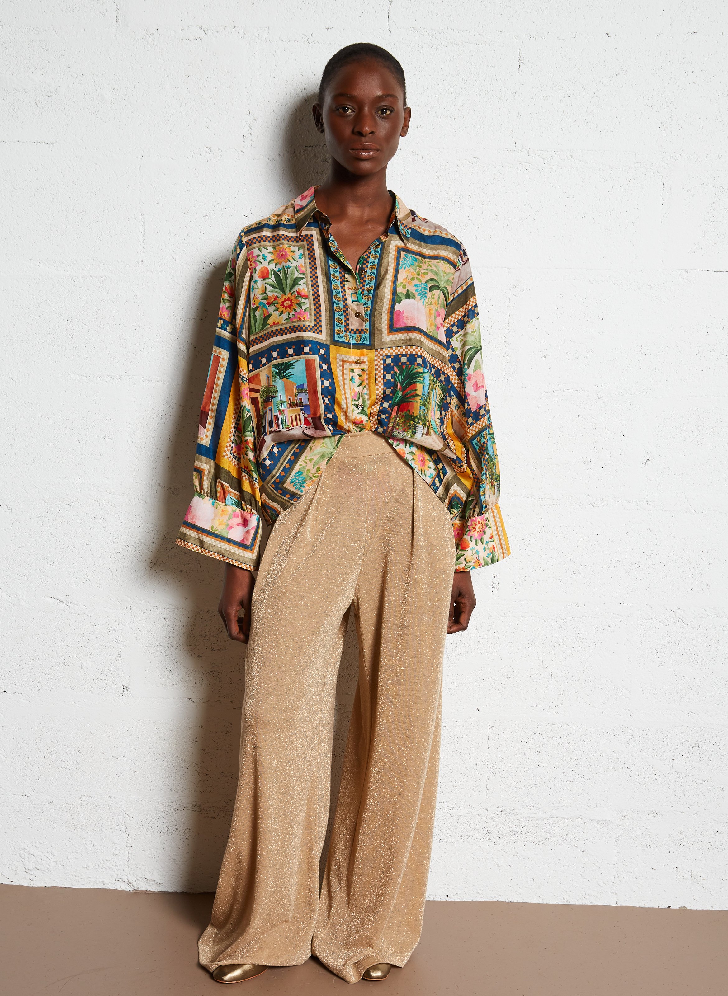 Azawood high-waisted wide-leg trousers MOMONI Beige