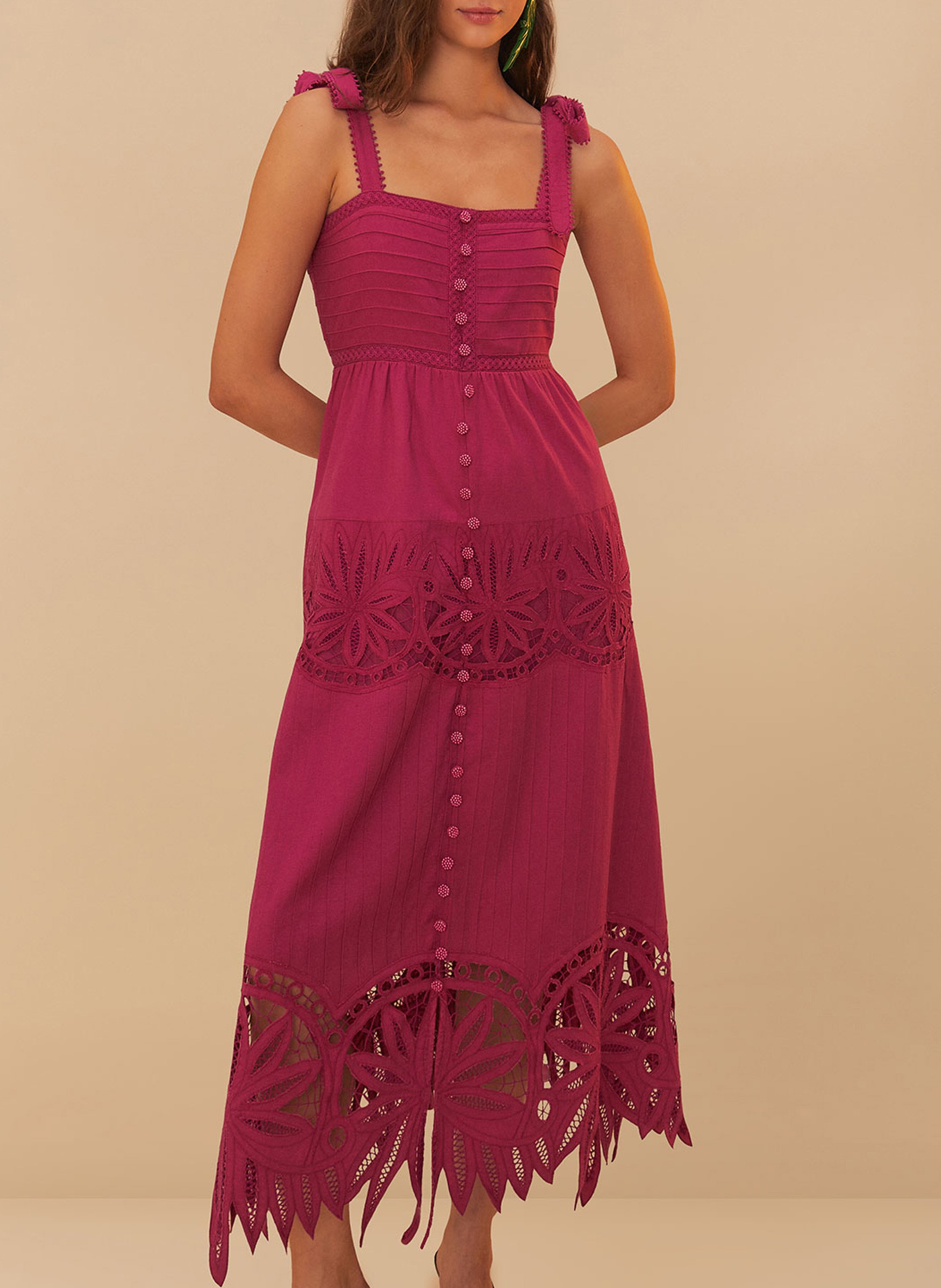 Robe midi évasée en dentelle Rose