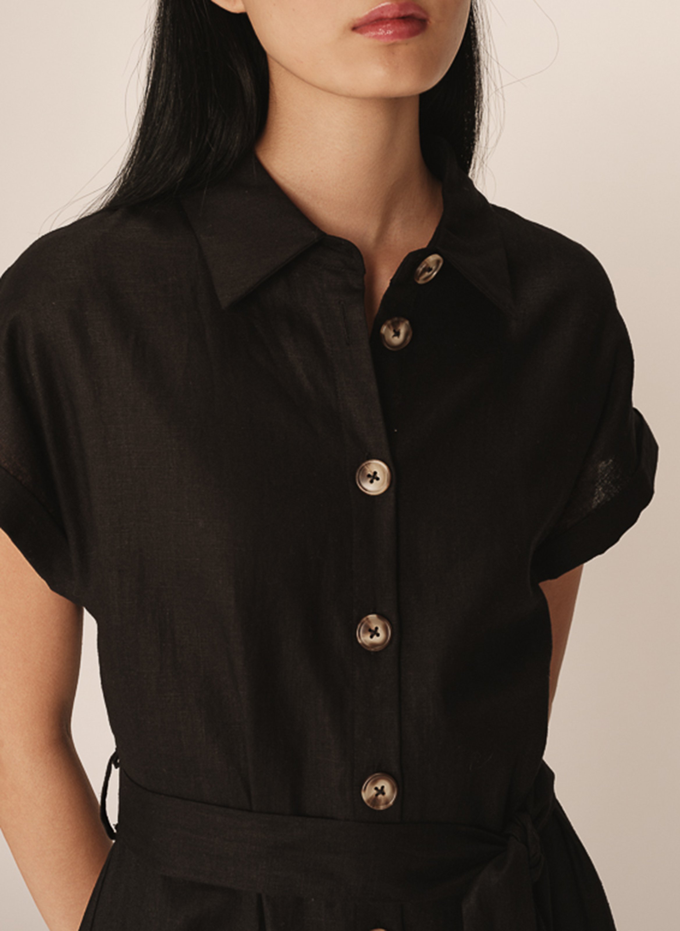 Robe chemise longue en lin mélangé GRACE ET MILA Noir