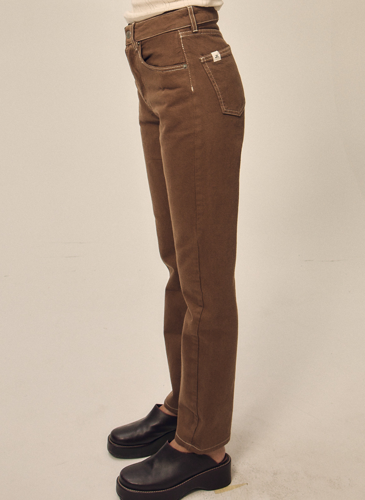 Katoenen jeans met rechte pijp NITAH Bruin