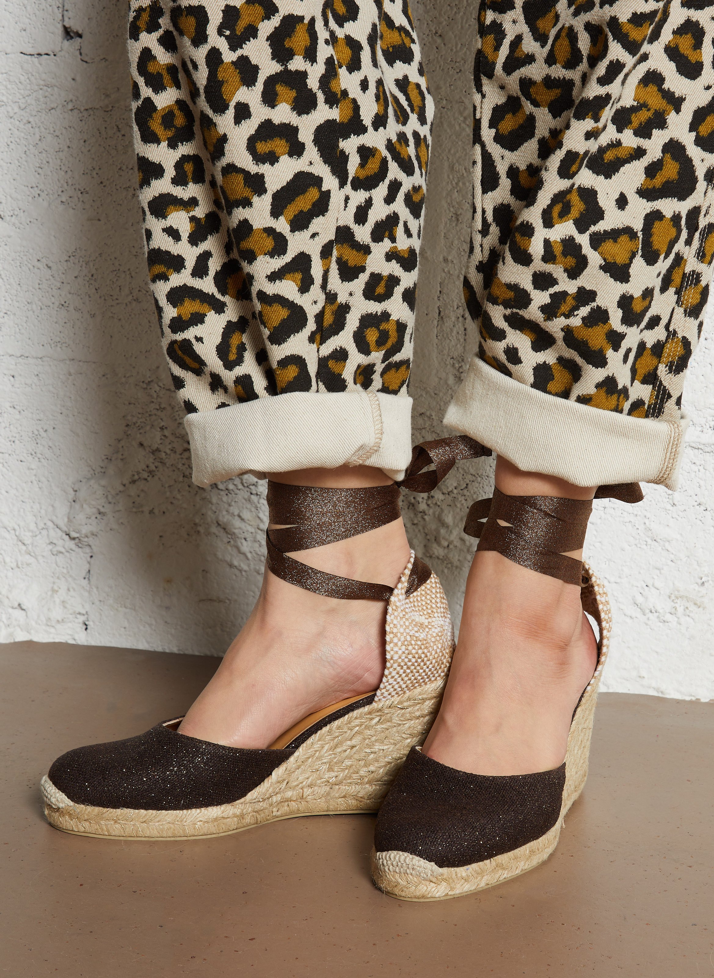 Espadrilles compensées en lin et coton CASTANER Marron