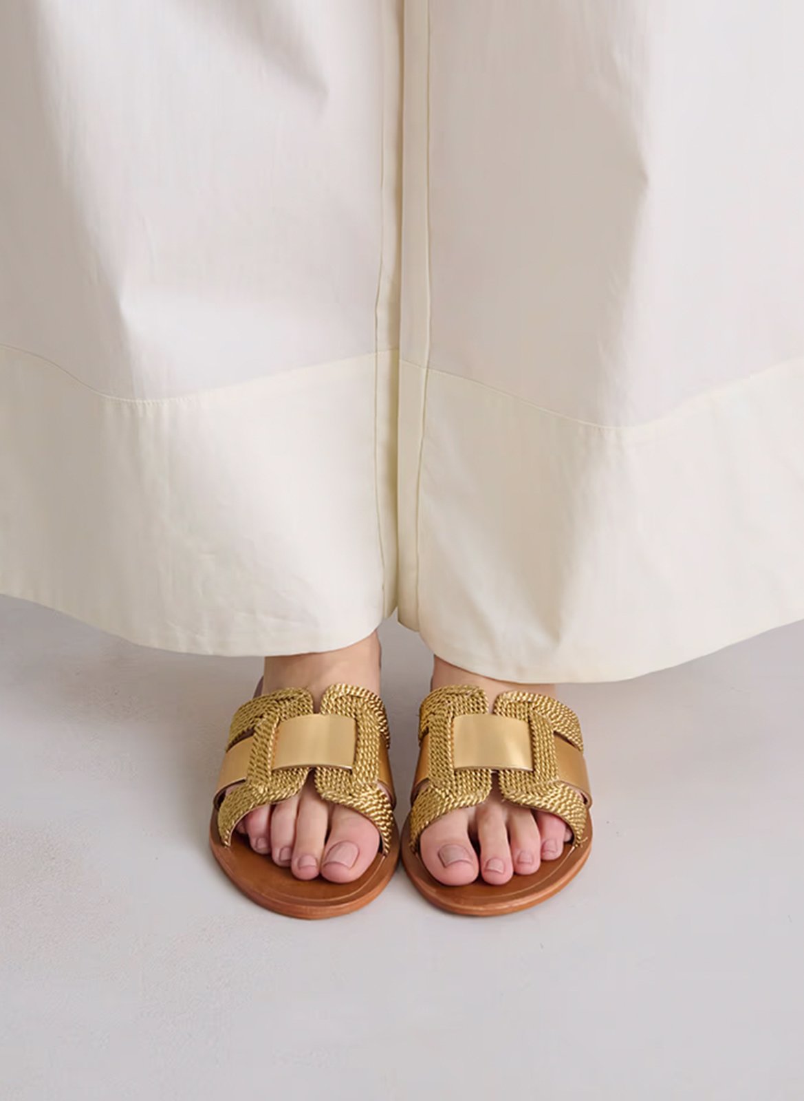 Sandales plates en cuir métallisé JONAK Doré