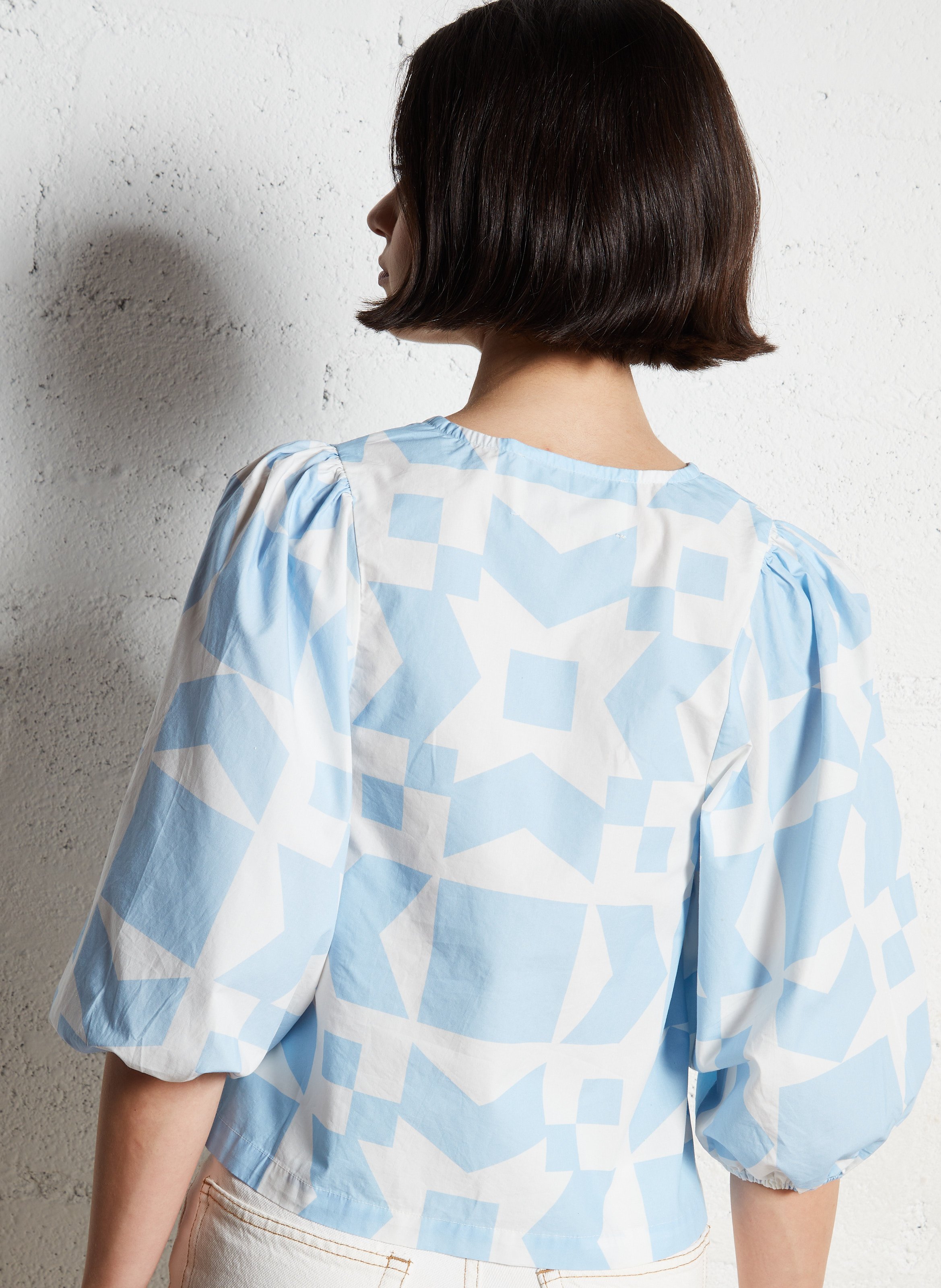 Round-neck cotton blouse THE TINY BIG SISTER Blue