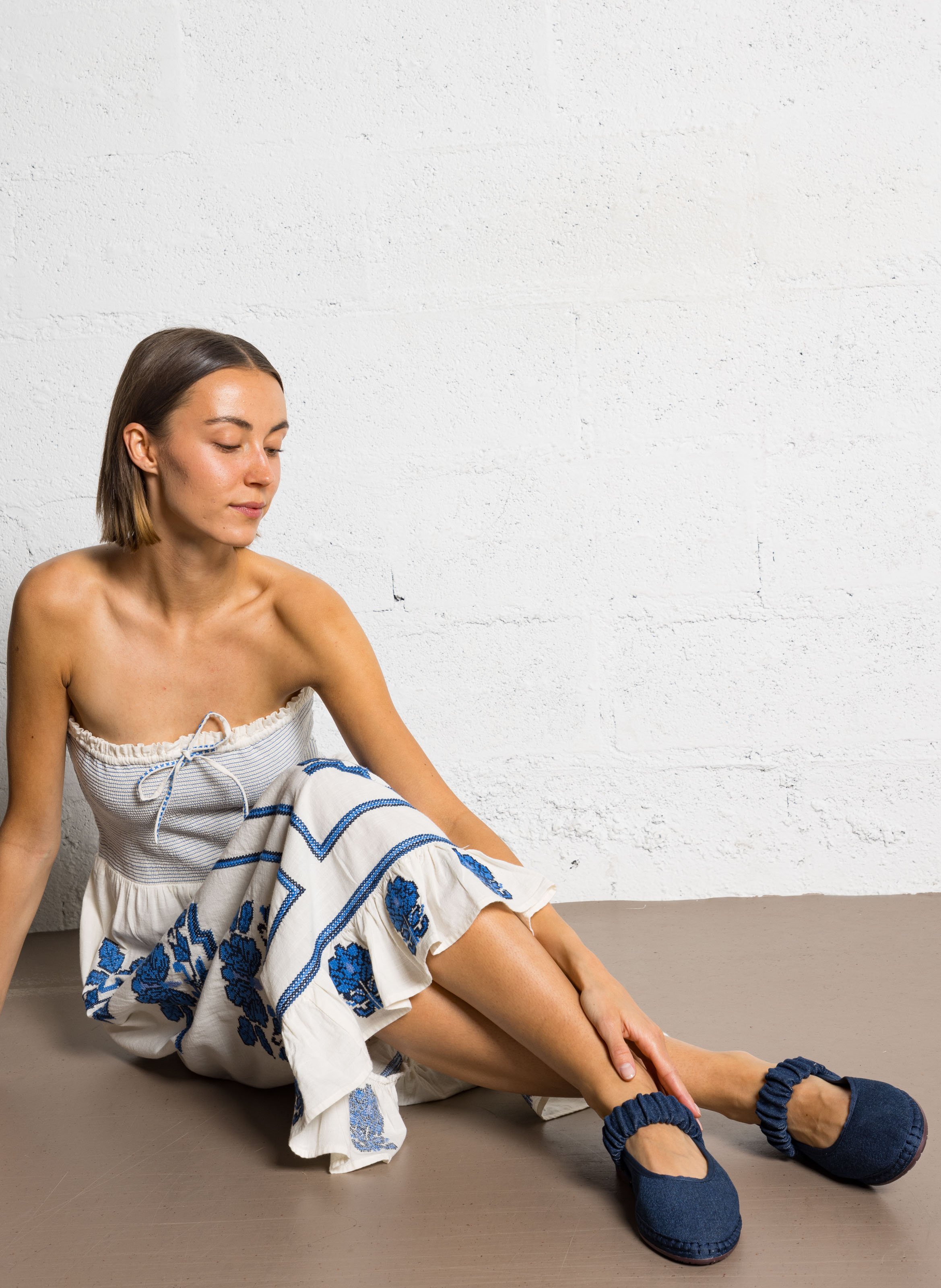 Lange jurk van katoen met borduursel M.A.B.E Beige