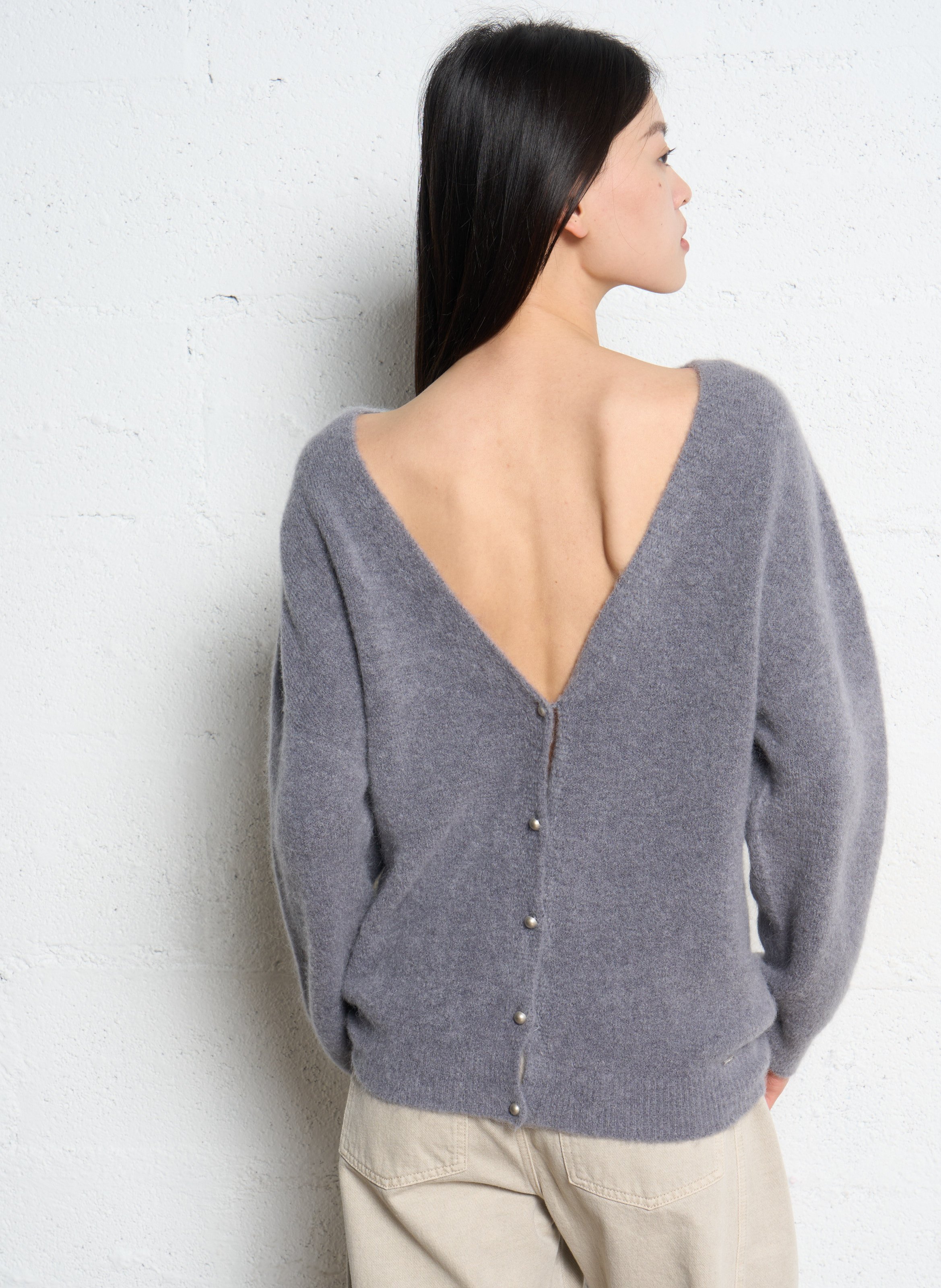 V-neck Wool Blend Vest with Front and Back Panels IKKS