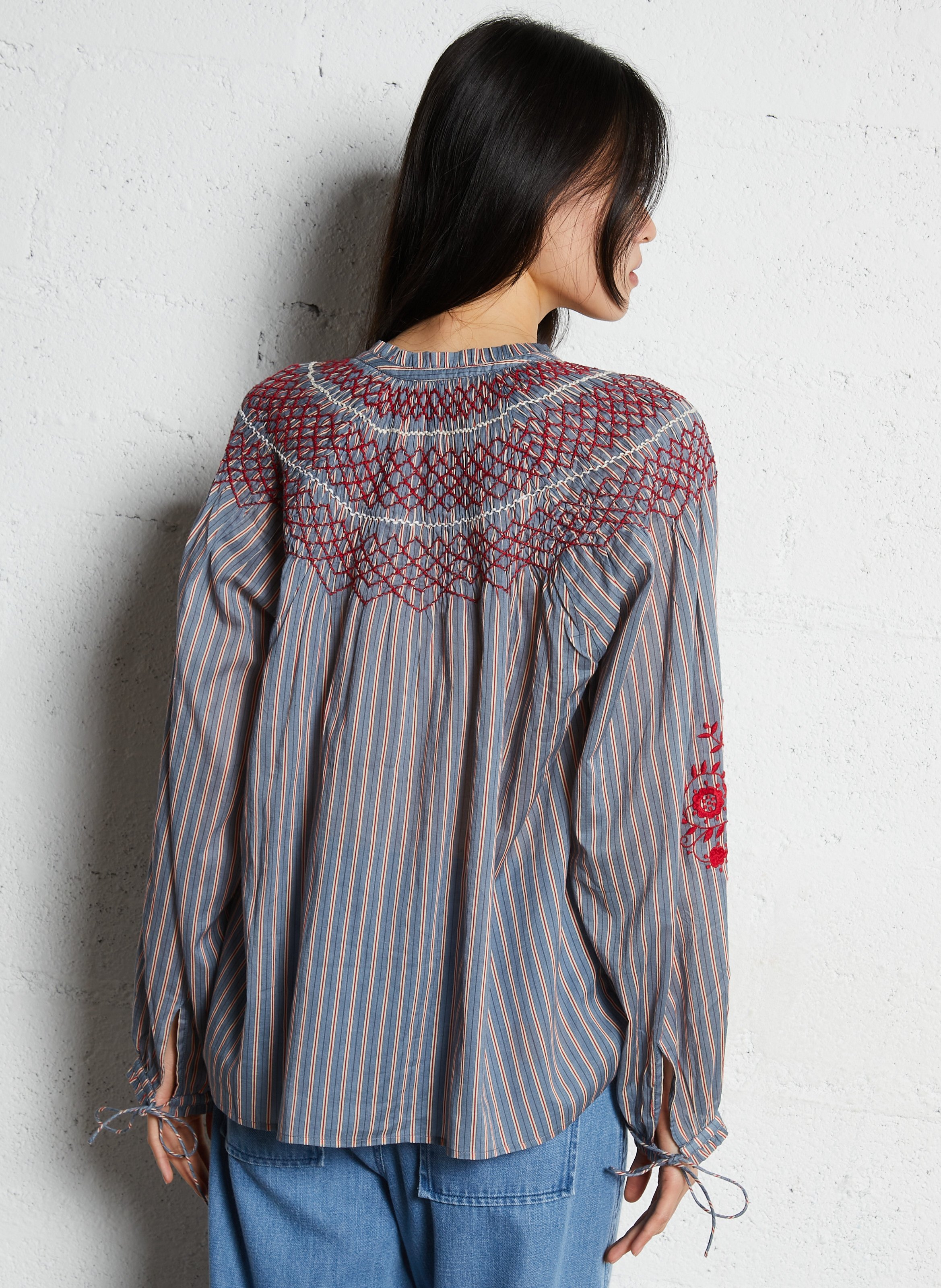Oversized striped cotton top LOUISE MISHA Blue