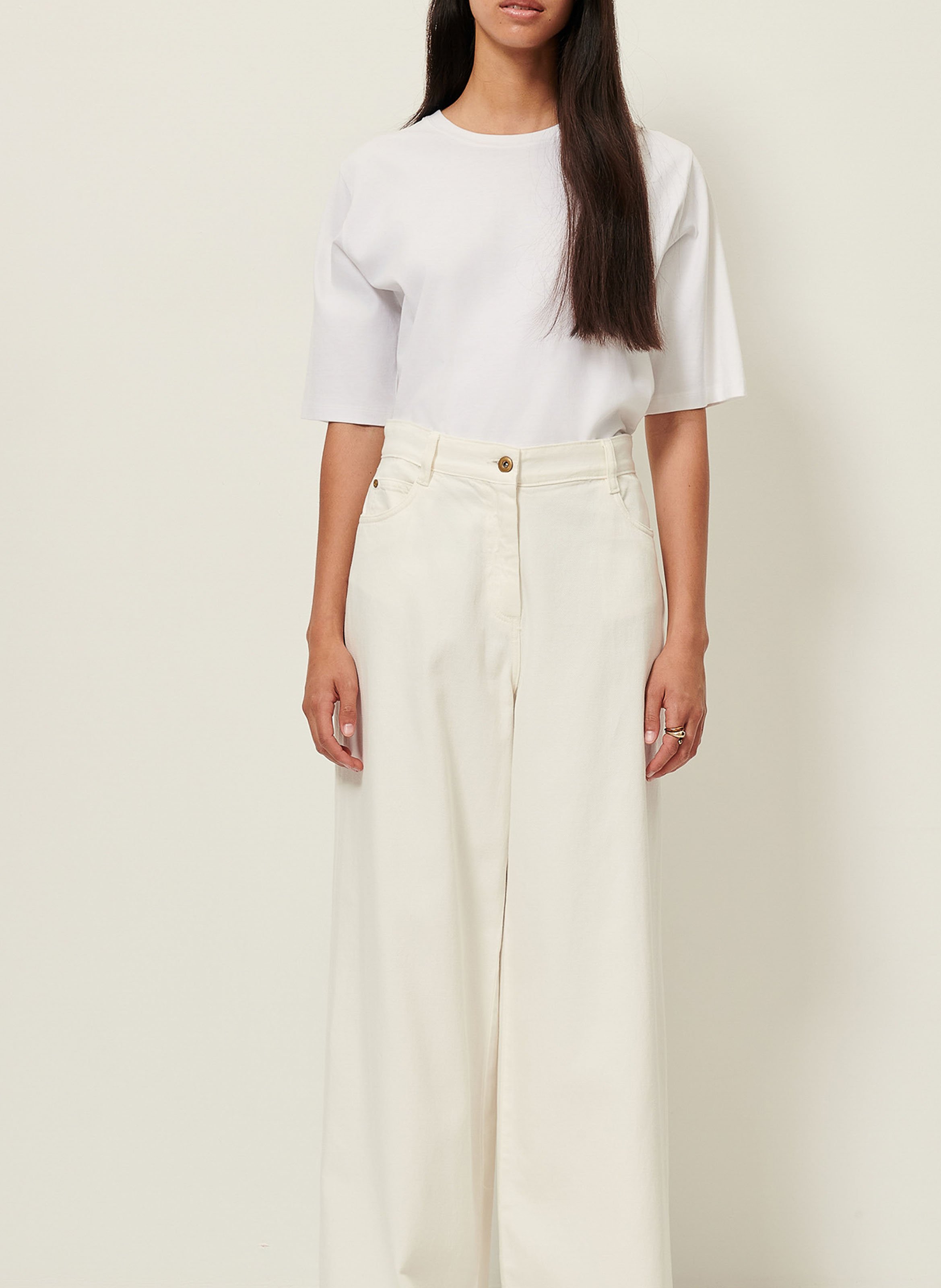 Wijde, katoenen jeans met hoge taille SESSUN Wit