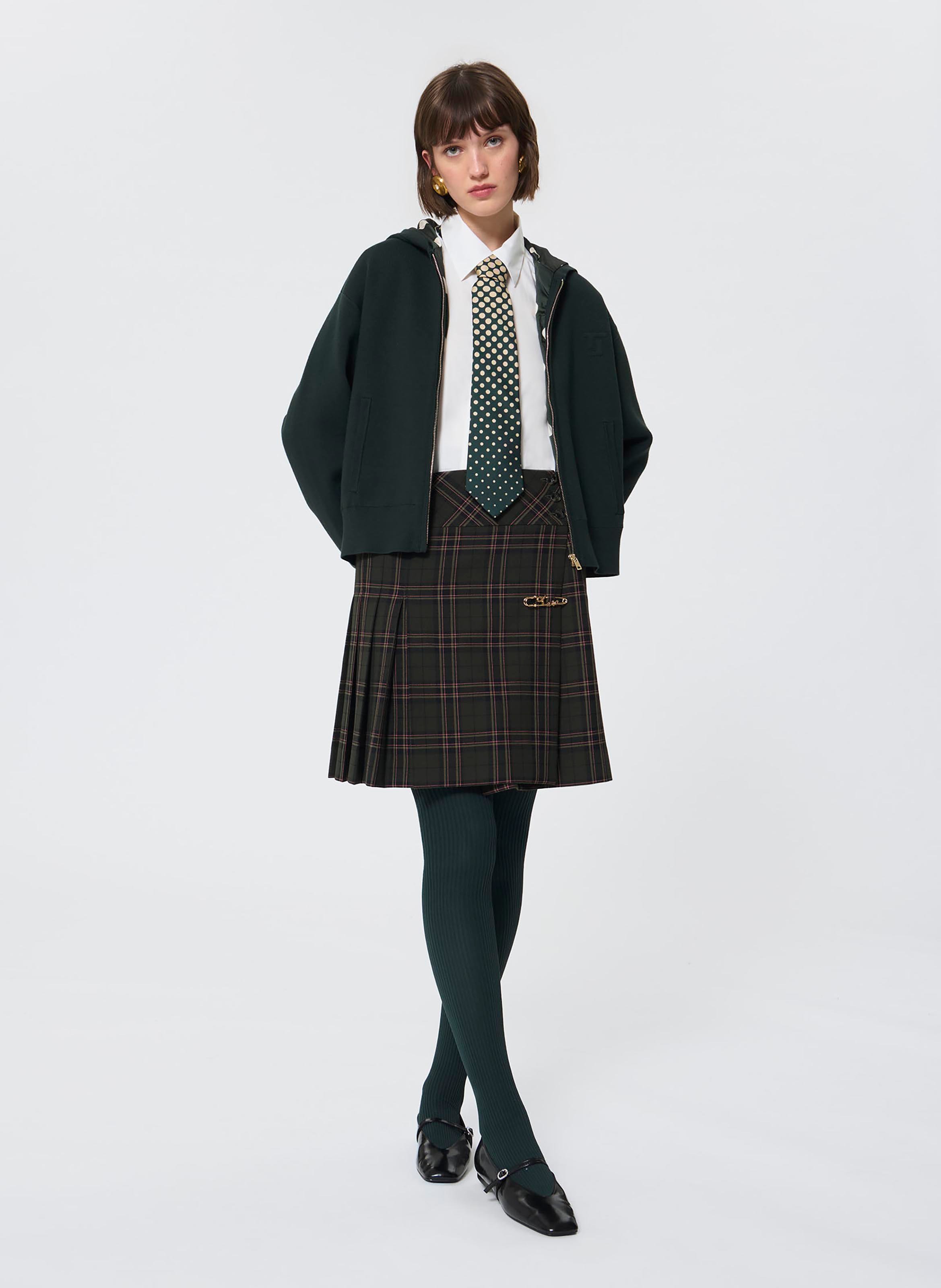 Gonna corta plissettata stampata TARA JARMON Verde