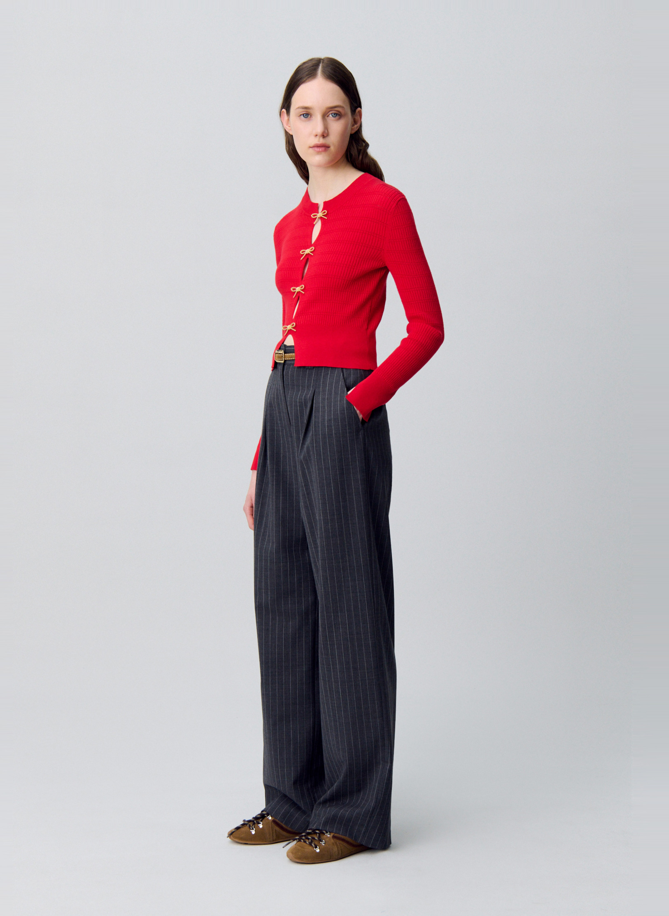 Pull ajusté à détails ajourés et nœuds CLAUDIE PIERLOT Rouge