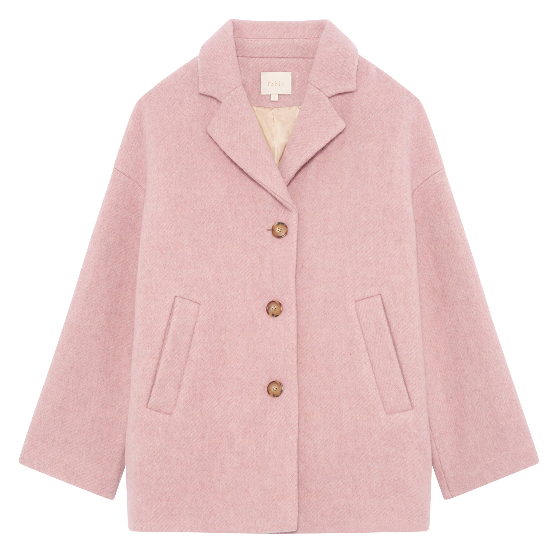 Manteau droit col tailleur en laine PABLO Rose